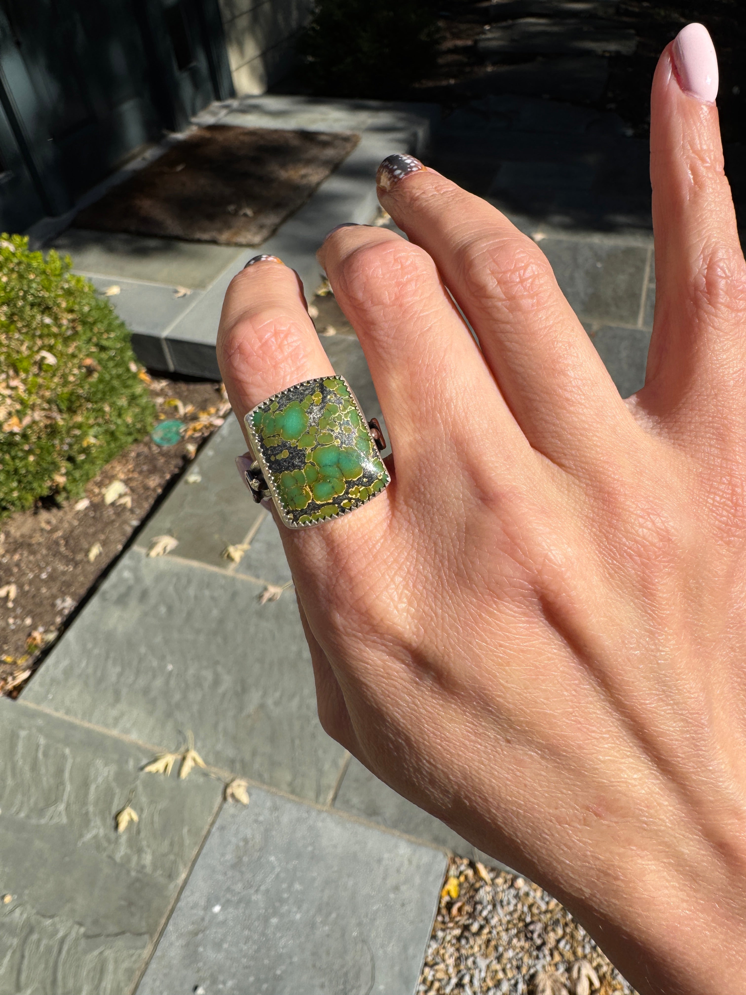 Americana ring. Southwest style turquoise with sterling silver snakes. Western rodeo cowboy style jewelry