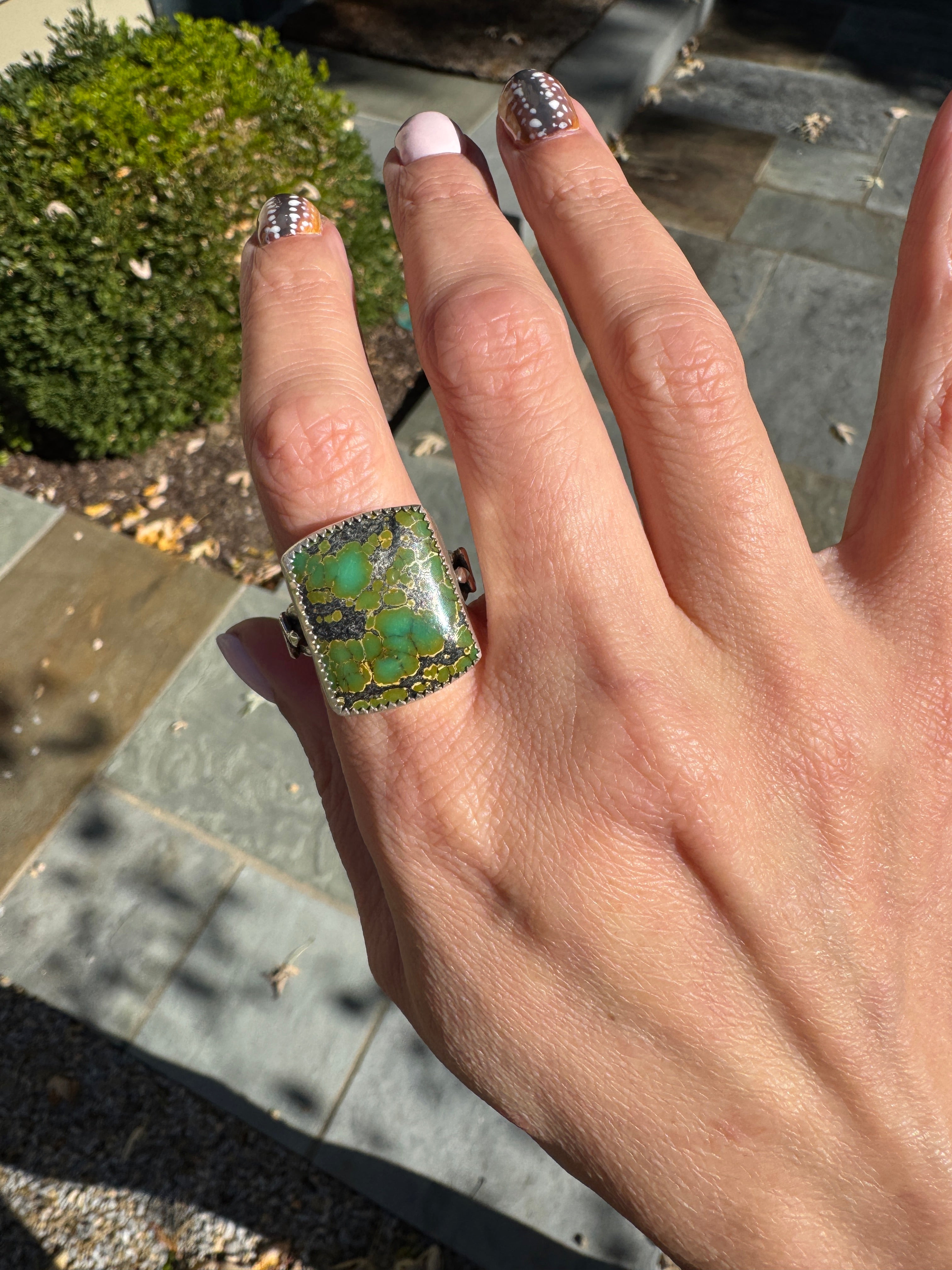 Americana ring. Southwest style turquoise with sterling silver snakes. Western rodeo cowboy style jewelry