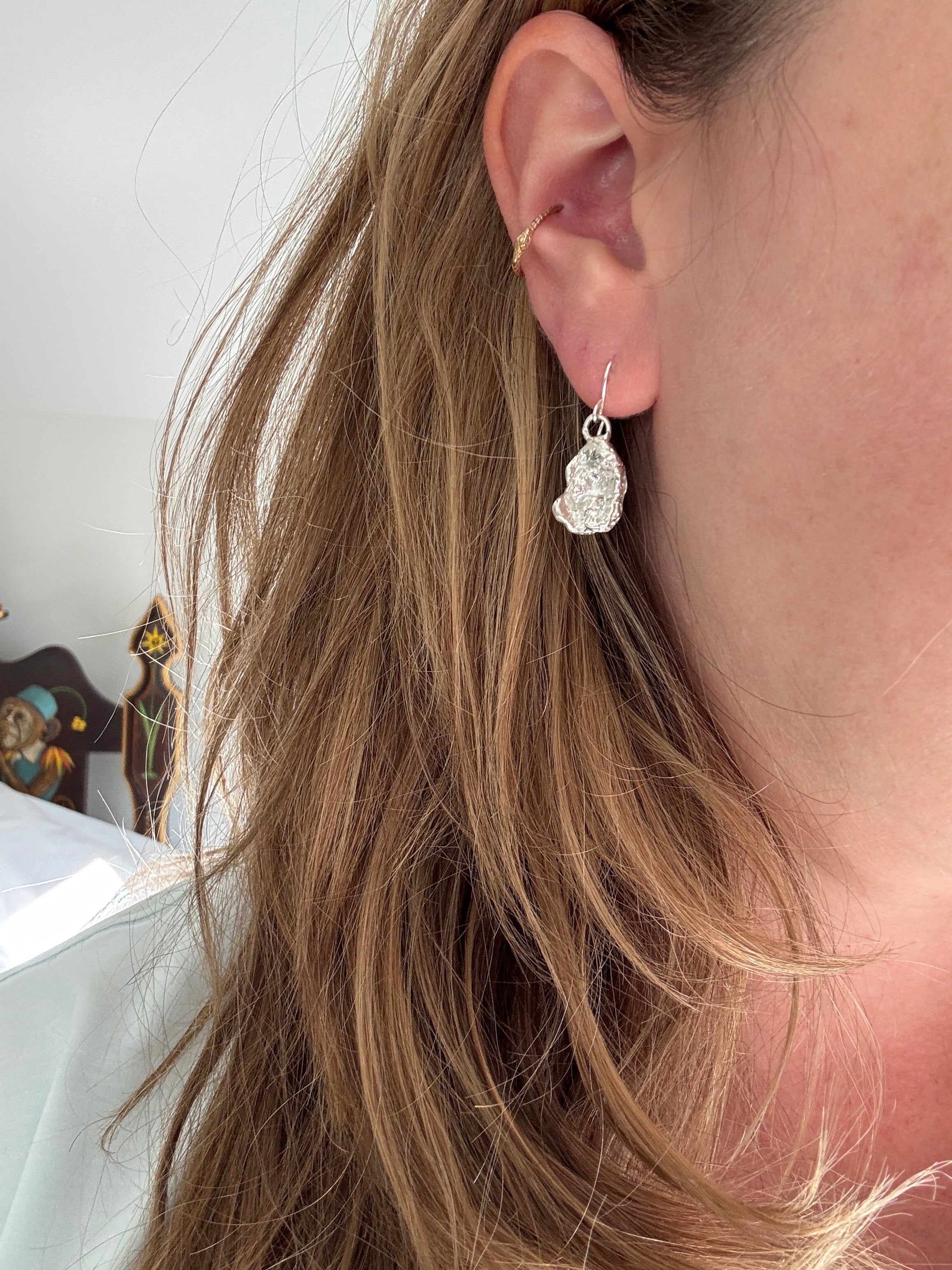 Sterling Silver Water Cast Drop Earrings