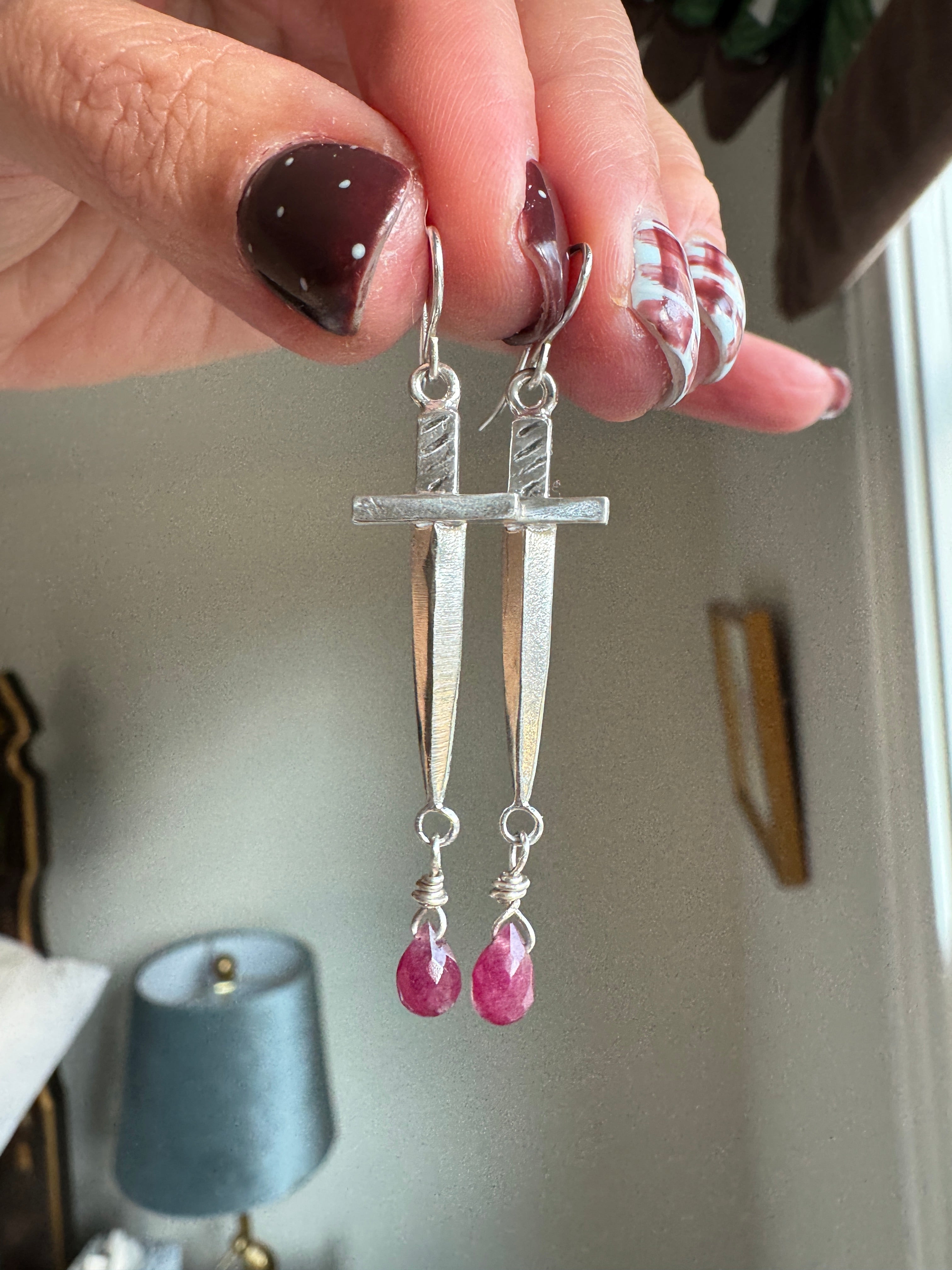 Sword Earrings with Beads