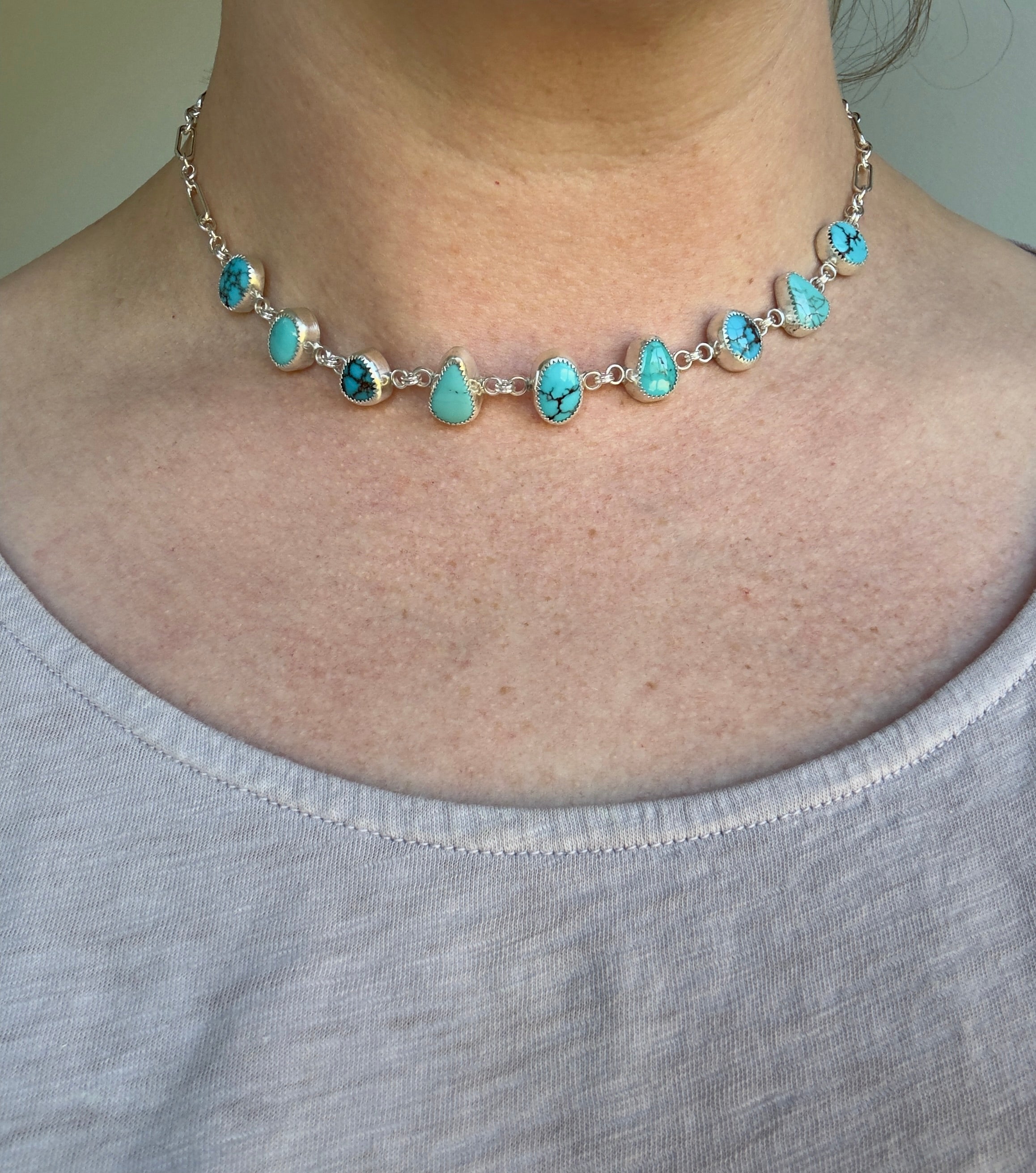 Egyptian Turquoise Choker in Sterling Silver | Multi-Stone Statement Necklace — One of a Kind