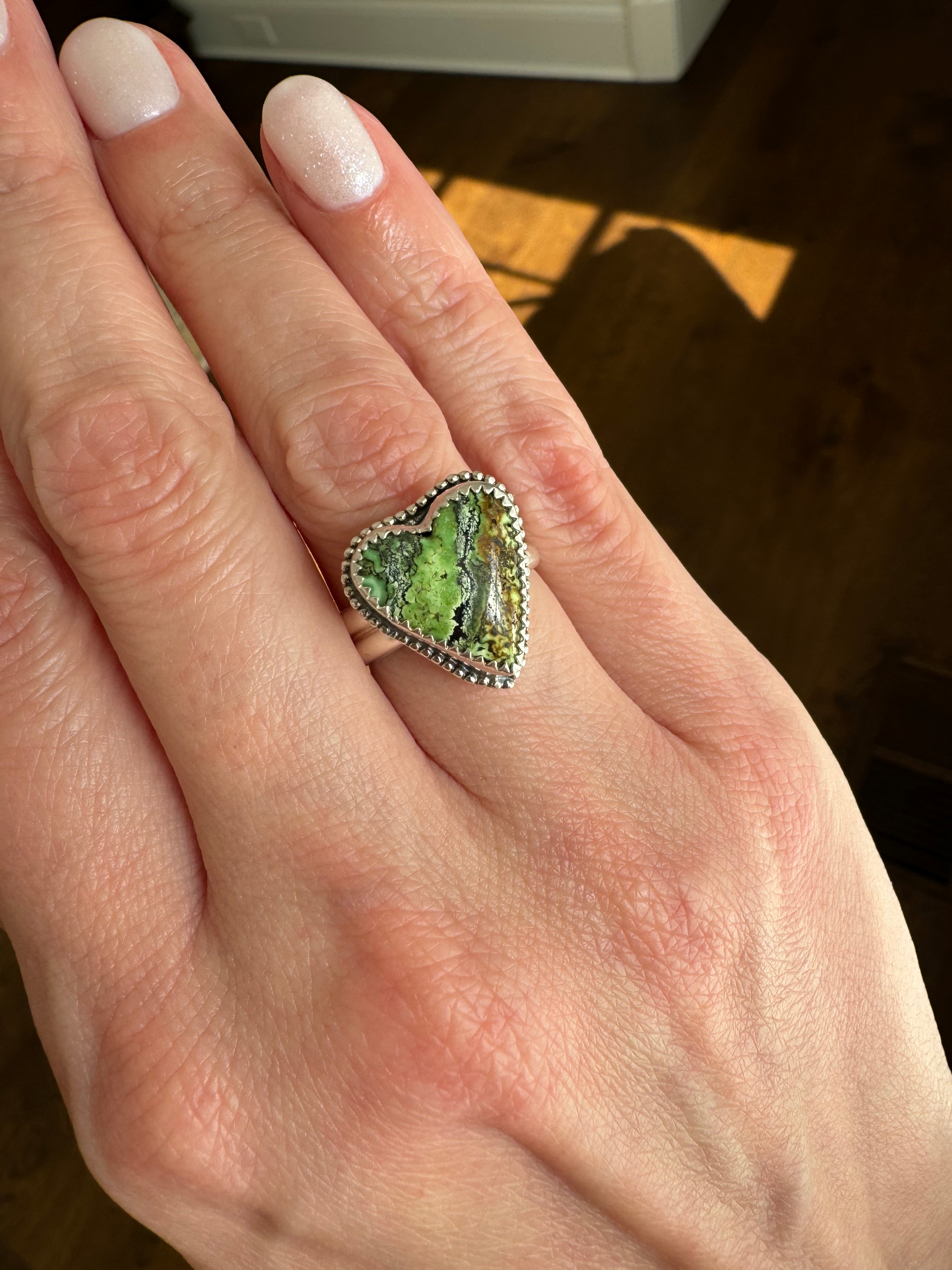 Turquoise Heart Ring with Beaded Border (Size 6.25)