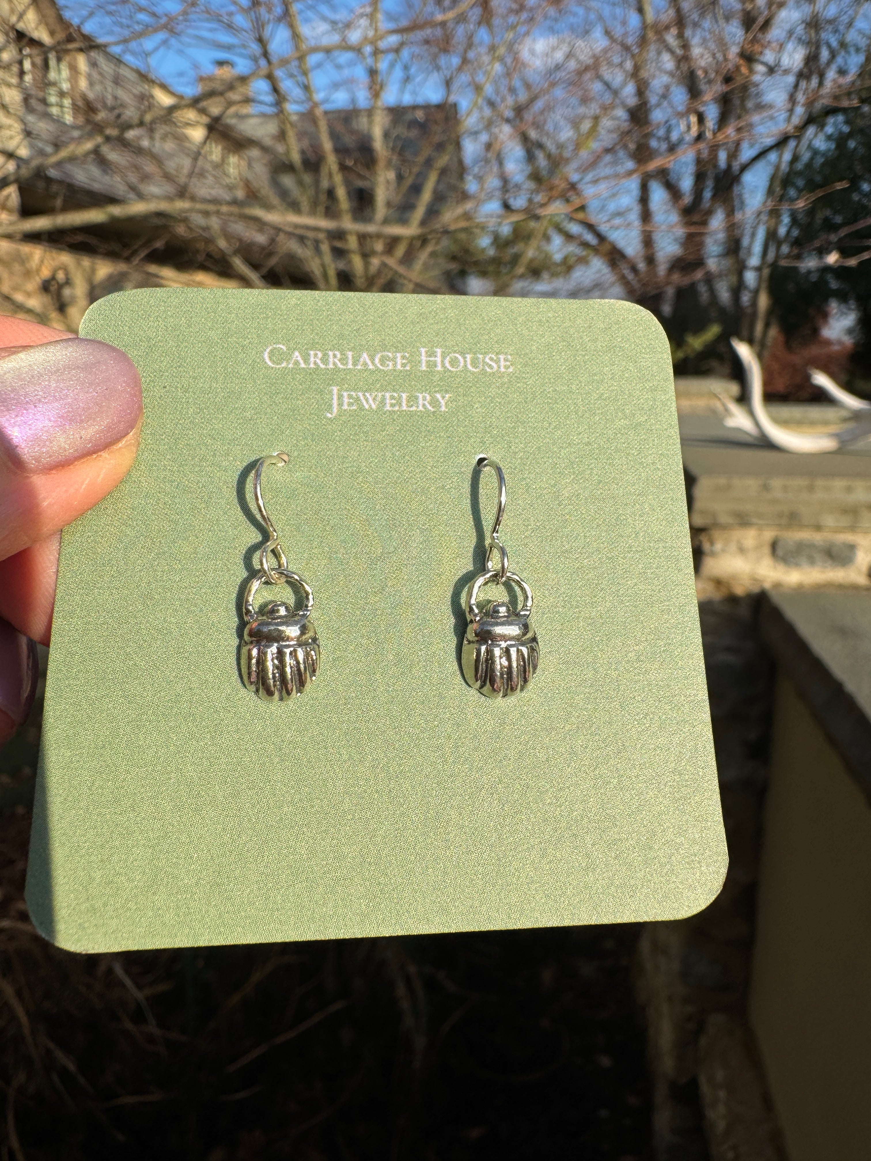 Sterling Silver Scarab Earrings