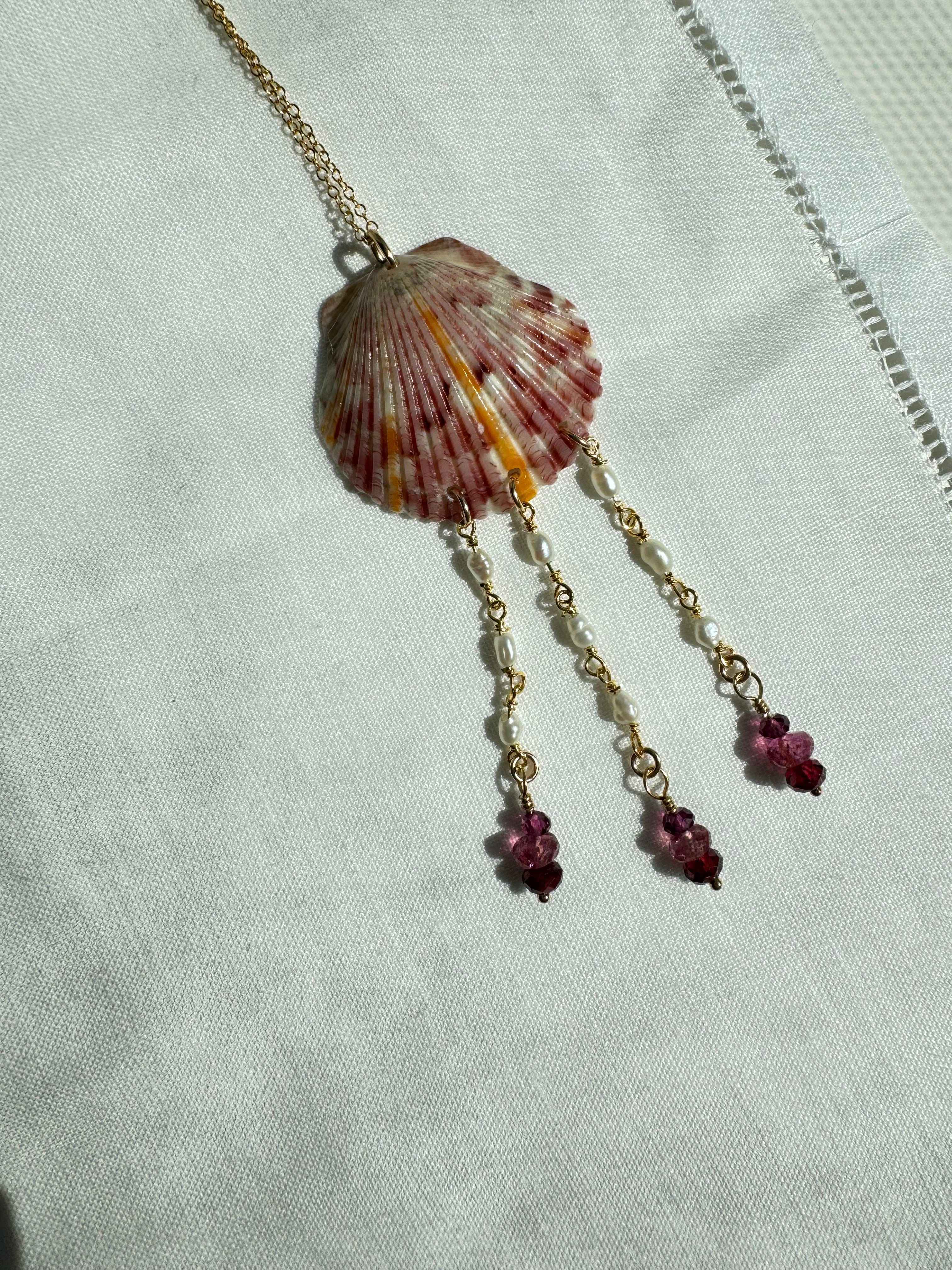 Garnet Shell Necklace