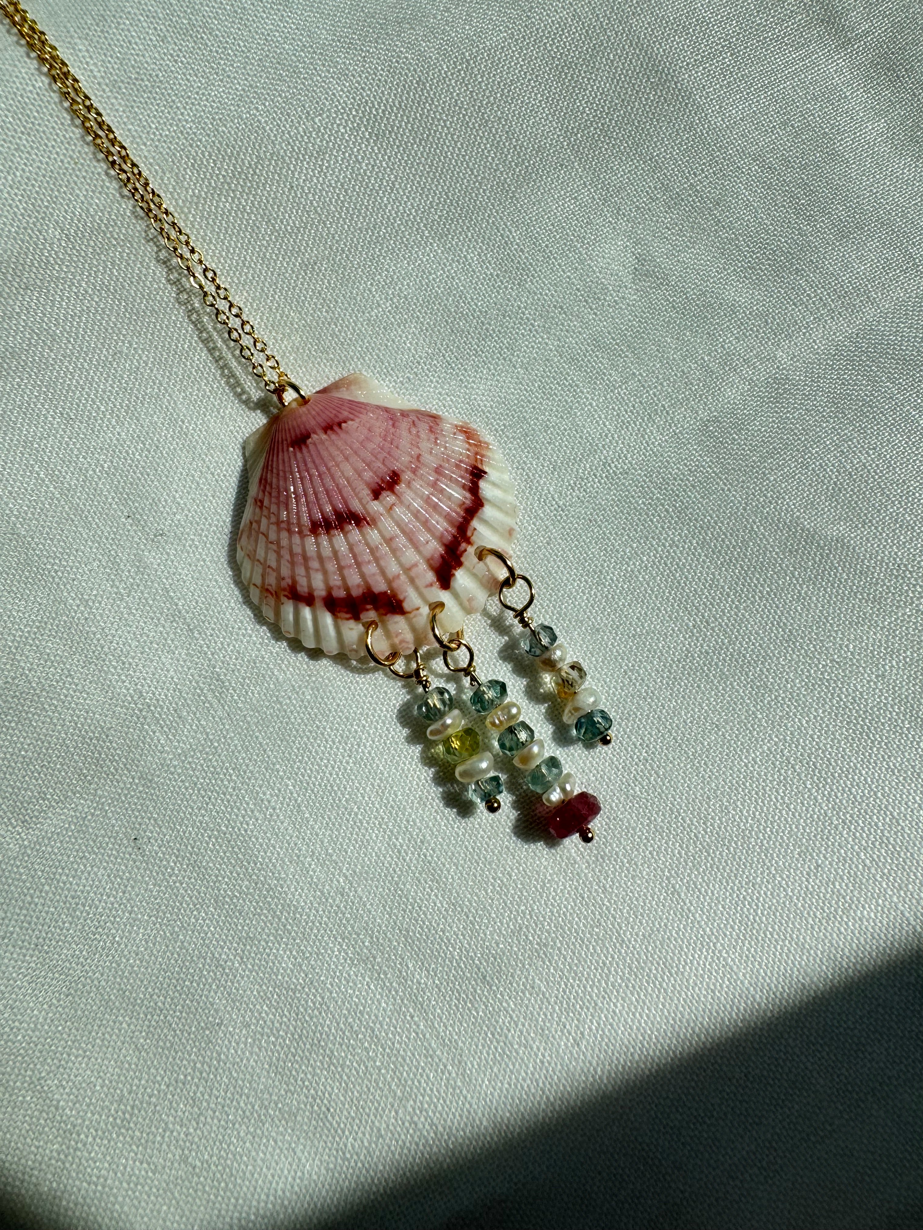 Pink Shell Necklace with Sapphire