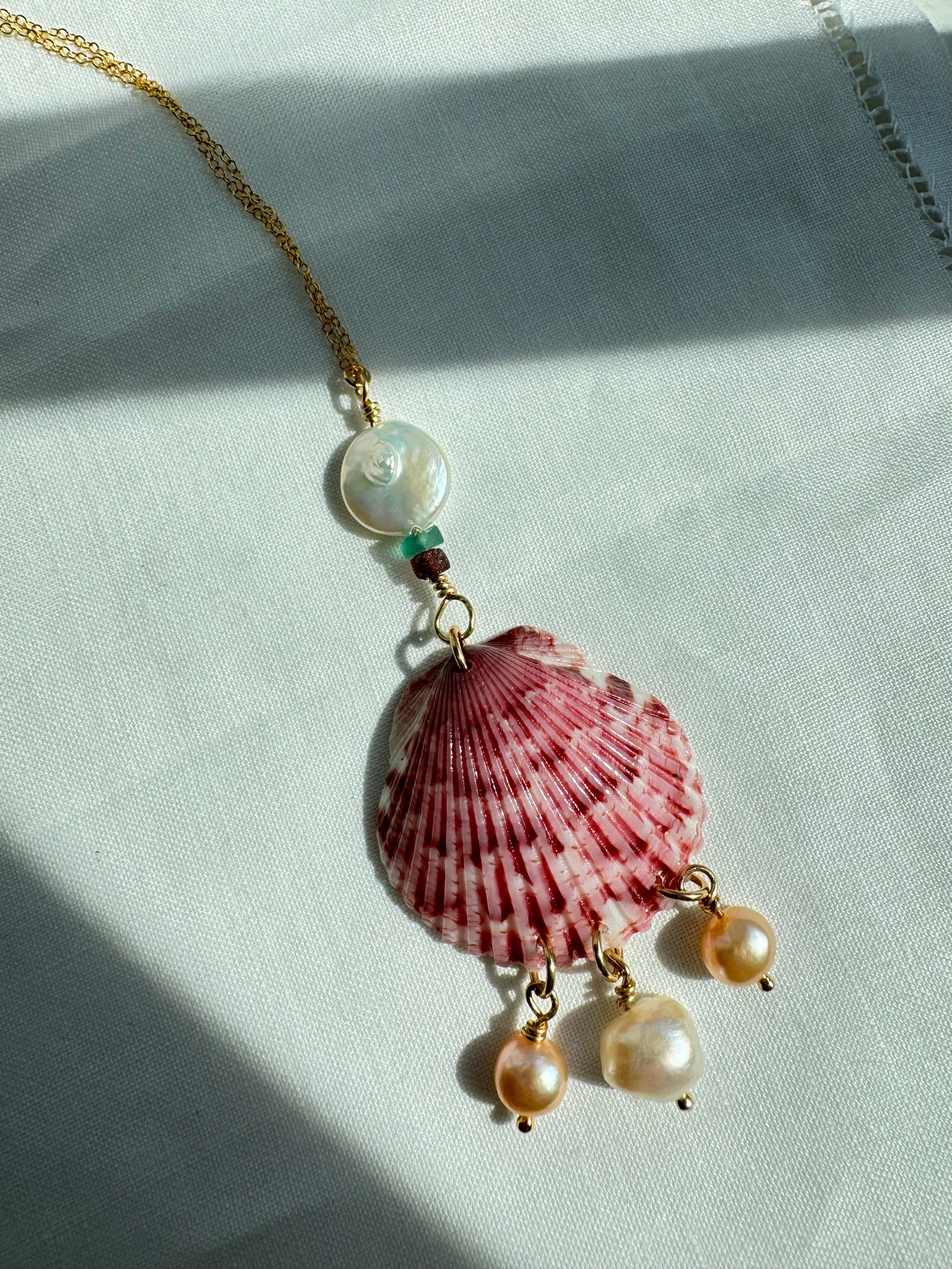 Pink Shell Necklace with Pearls