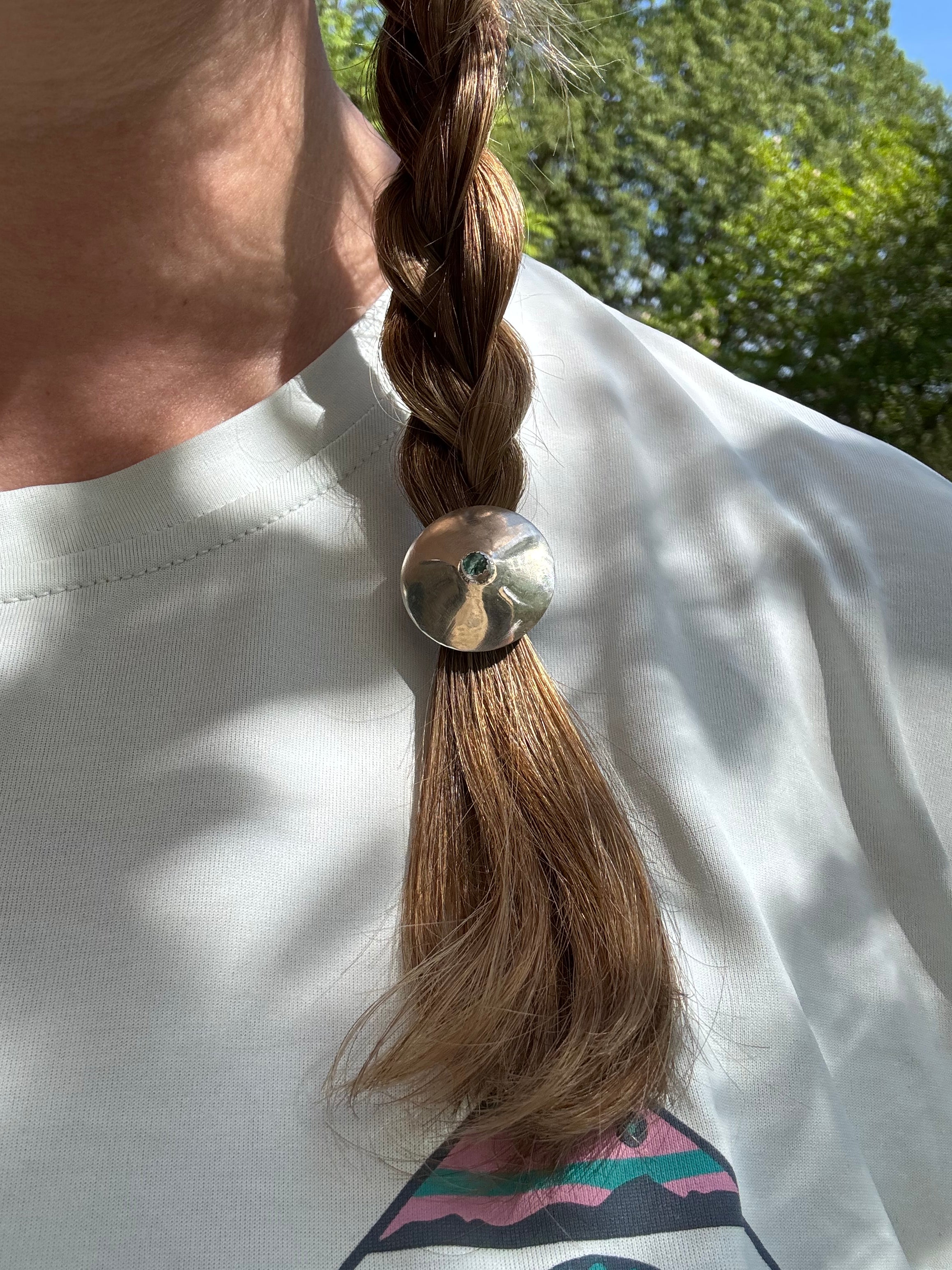 Sterling silver ponytail hair accessories. Tourmaline hair jewelry