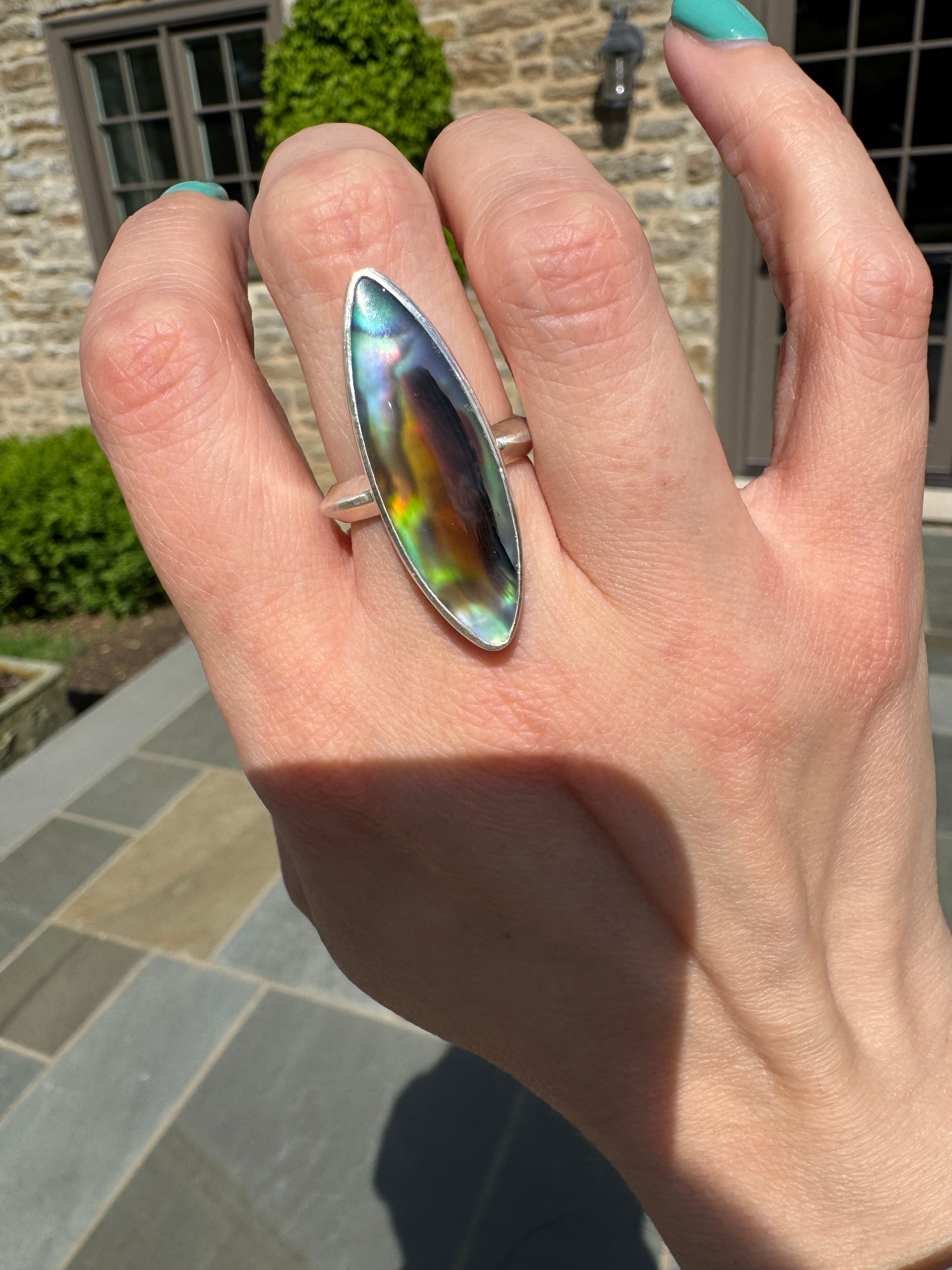Montana agate New Zealand abalone sterling silver ring