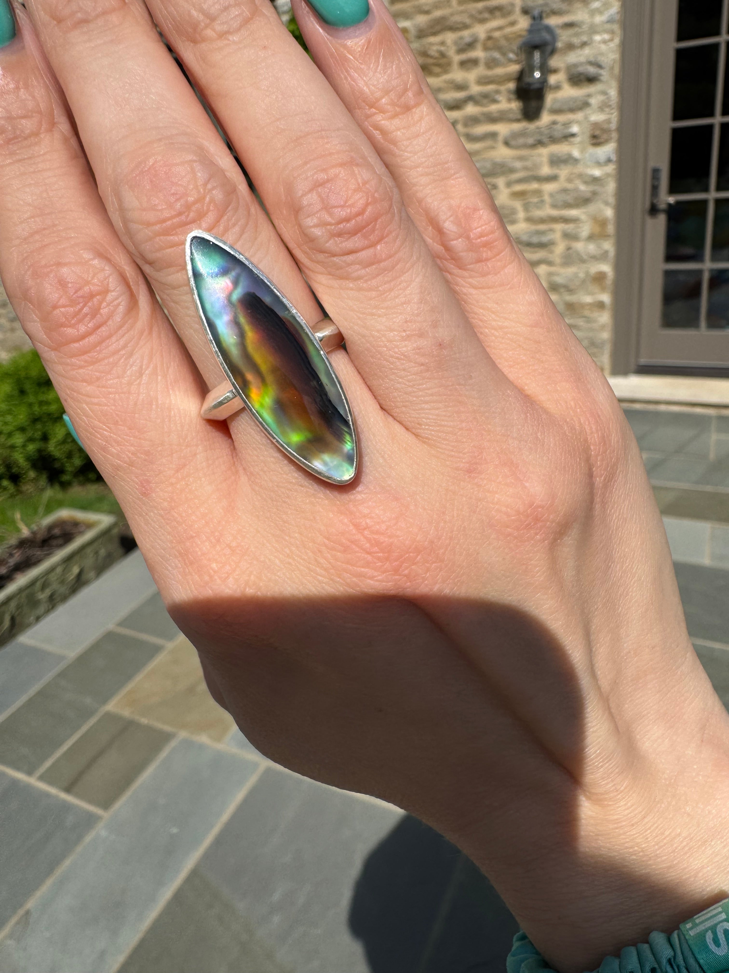 Montana agate New Zealand abalone sterling silver ring