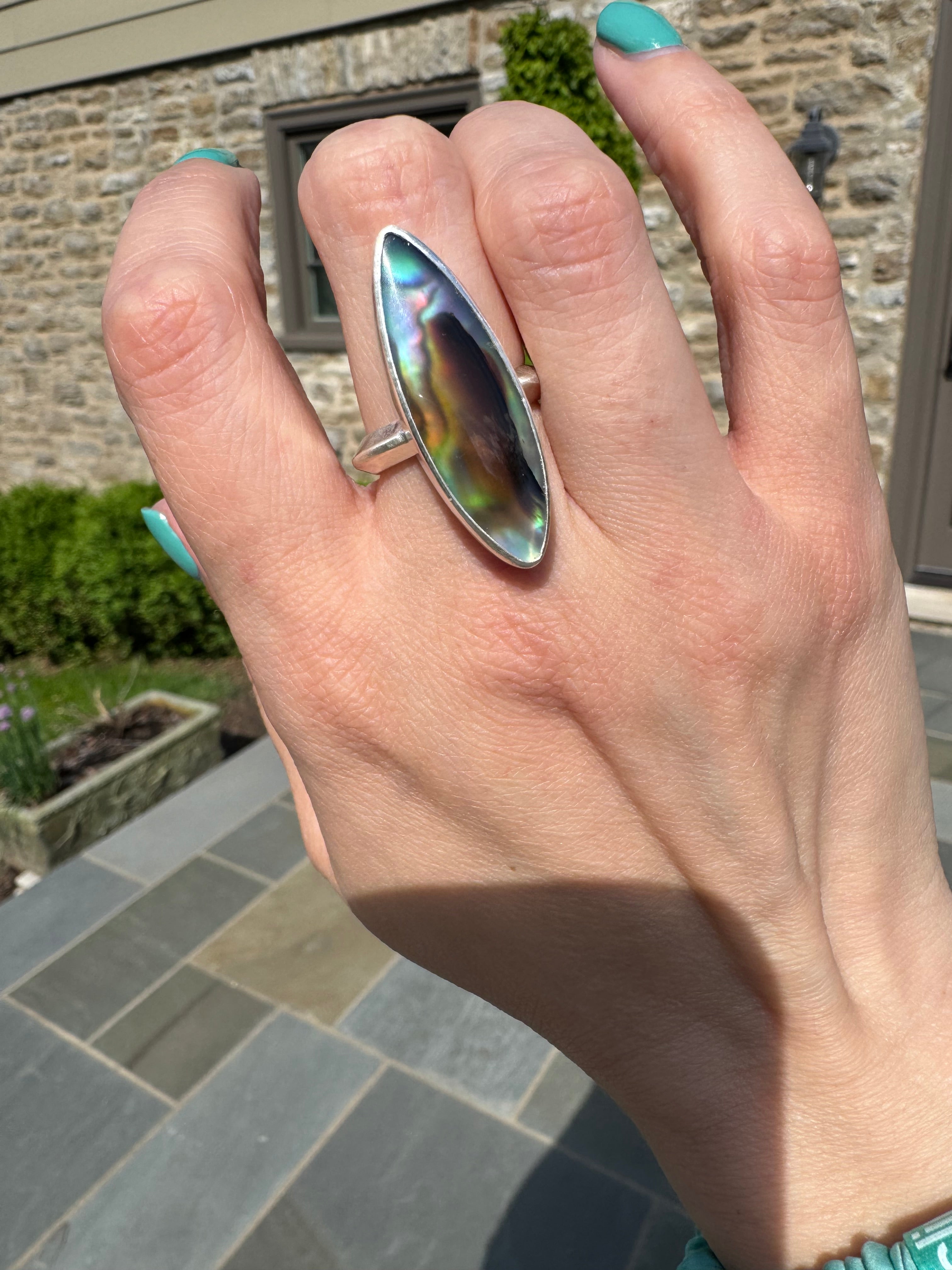 Montana agate New Zealand abalone sterling silver ring