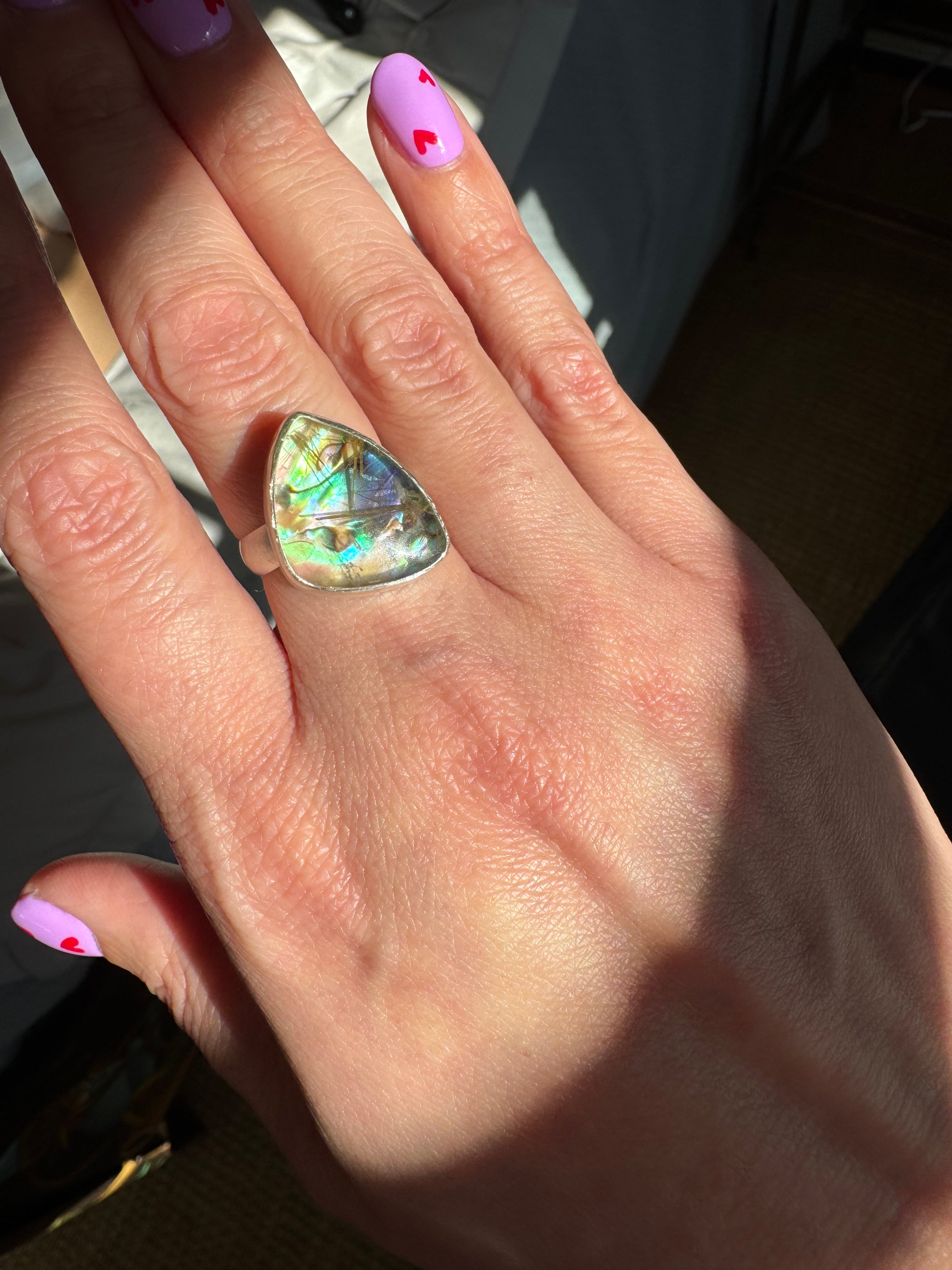 Rutile Quartz with New Zealand Abalone (Size 7.5)
