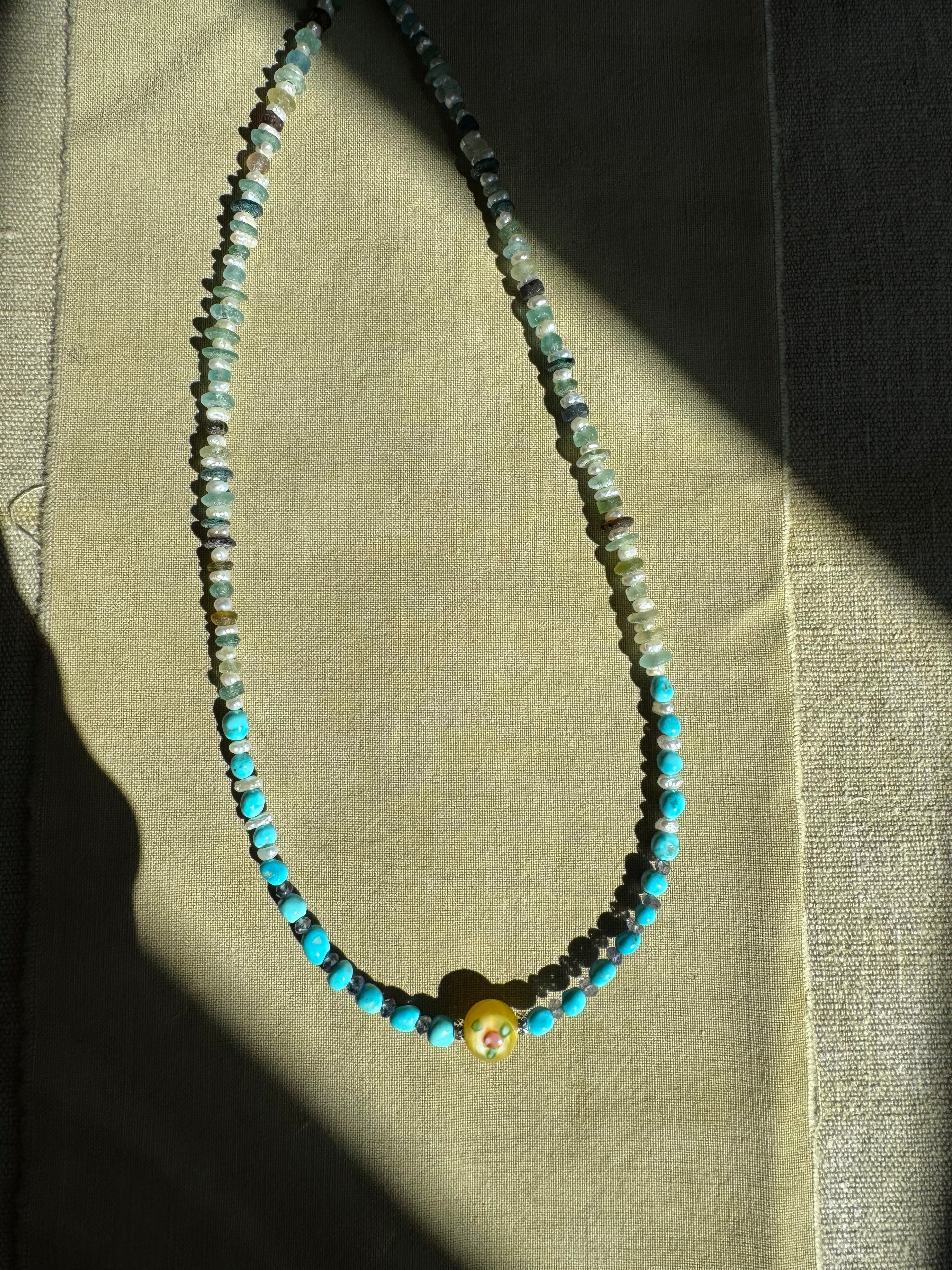 Turquoise, Pearl & Sapphire Necklace