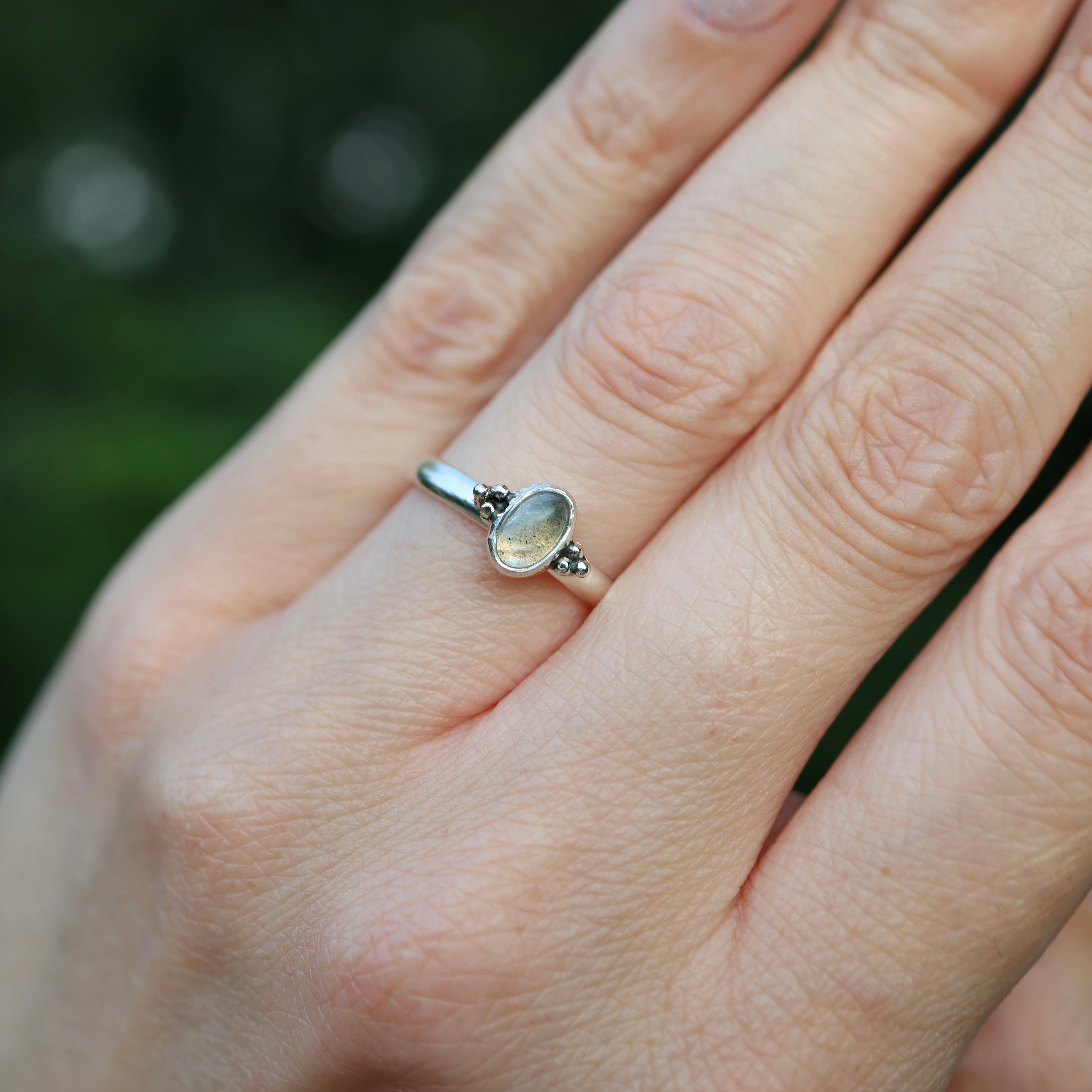 Garnet & Sterling Silver Granulation Ring