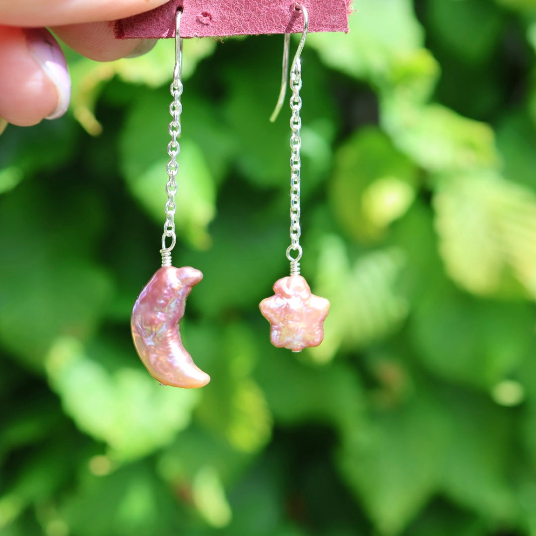 Moon & Star Pearl Earrings | Celestial Earrings | Freshwater Pearls