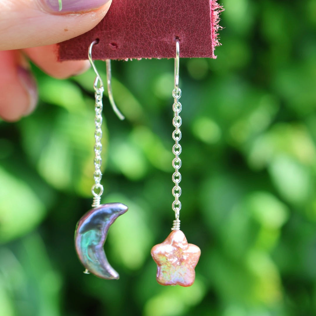 Moon & Star Pearl Earrings | Celestial Earrings | Freshwater Pearls