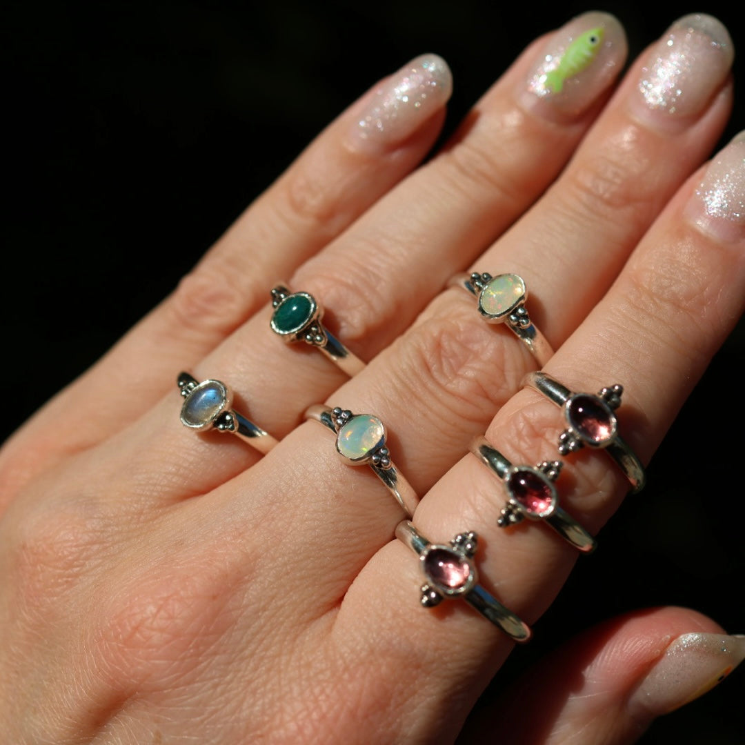 Garnet & Sterling Silver Granulation Ring