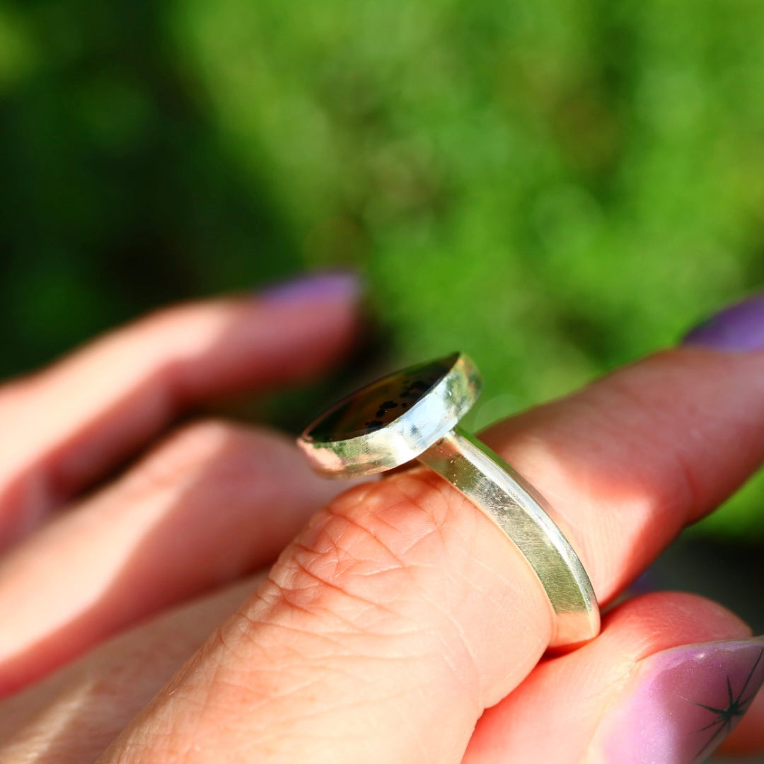 Montana Agate & New Zealand Abalone Ring | Iridescent Rainbow Ring | Size 6.25-6.75