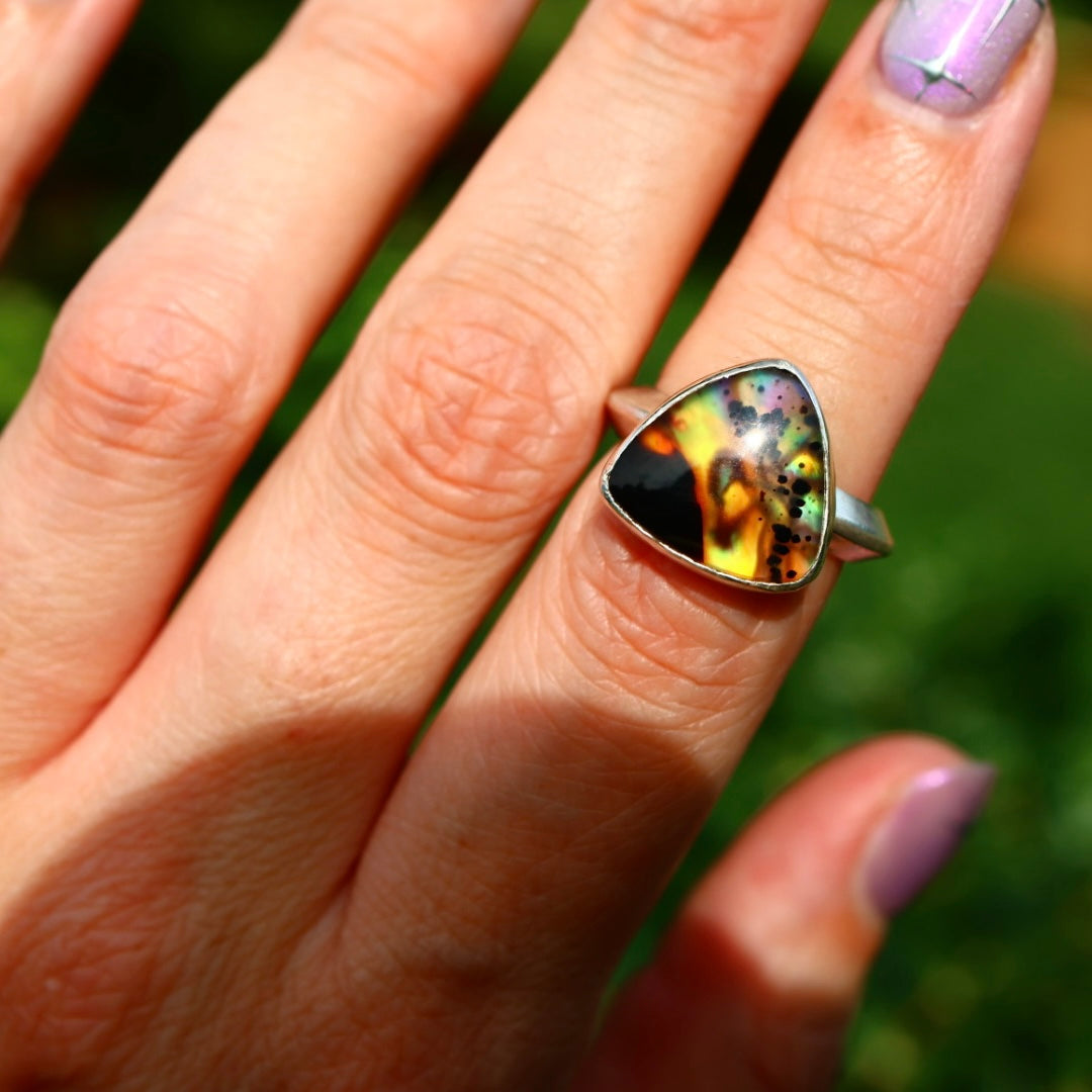 Montana Agate & New Zealand Abalone Ring | Iridescent Rainbow Ring | Size 6.25-6.75