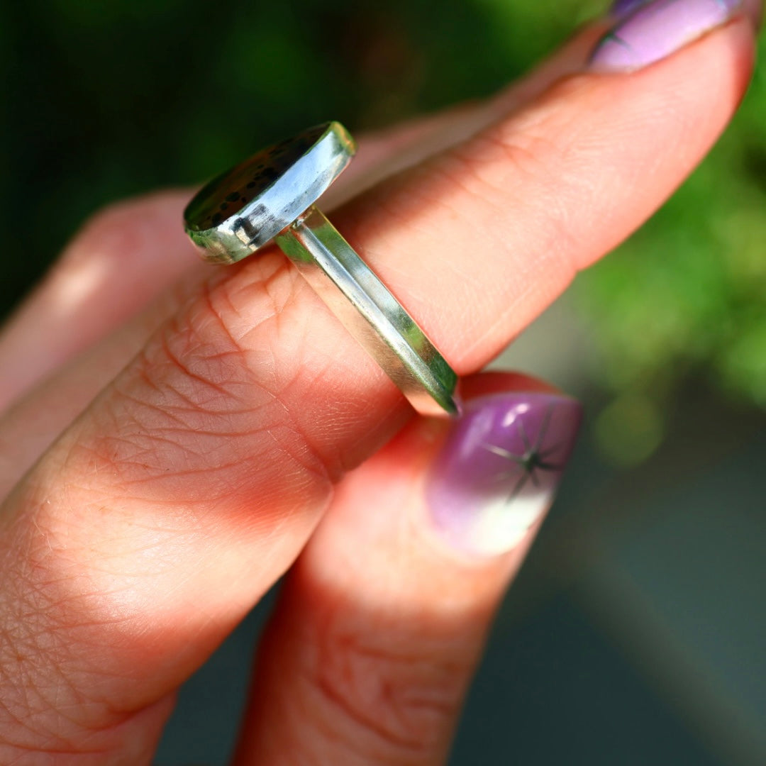 Montana Agate & New Zealand Abalone Ring | Iridescent Rainbow Ring | Size 6.25-6.75