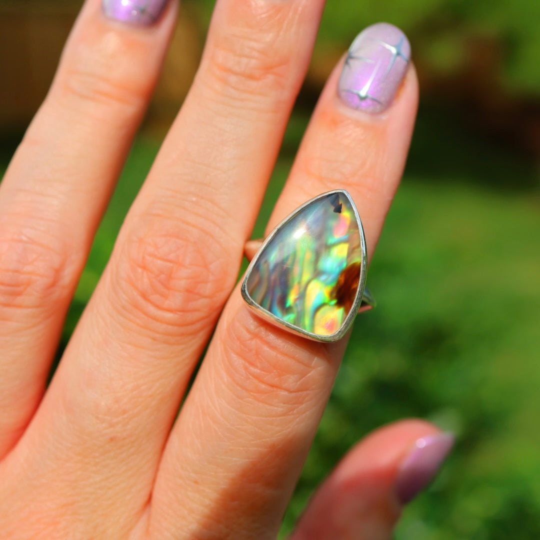 Montana Agate & New Zealand Abalone Ring | Iridescent Rainbow Ring | Size 5.5-6