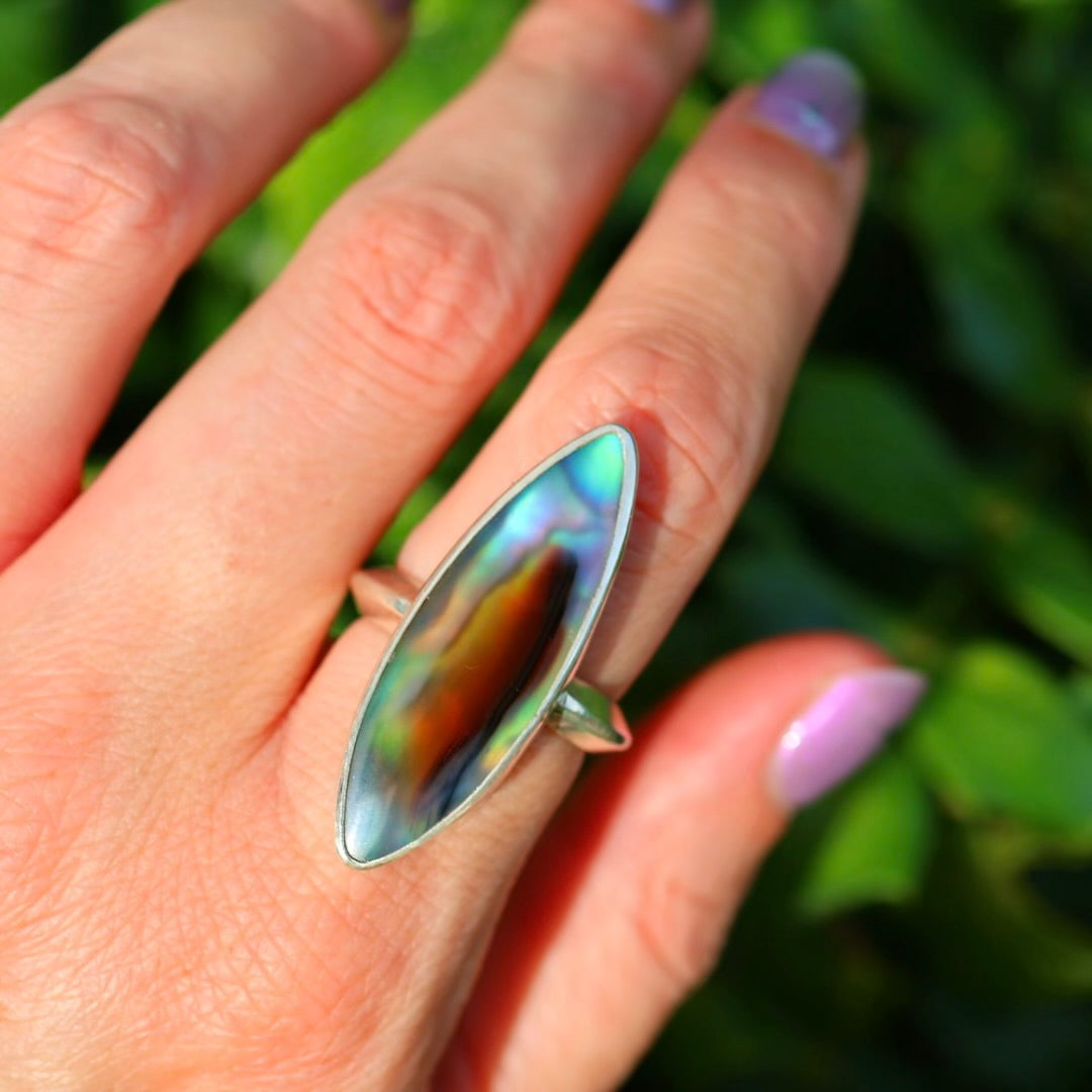 Montana Agate & New Zealand Abalone Ring | Iridescent Rainbow Ring | Size 8.25
