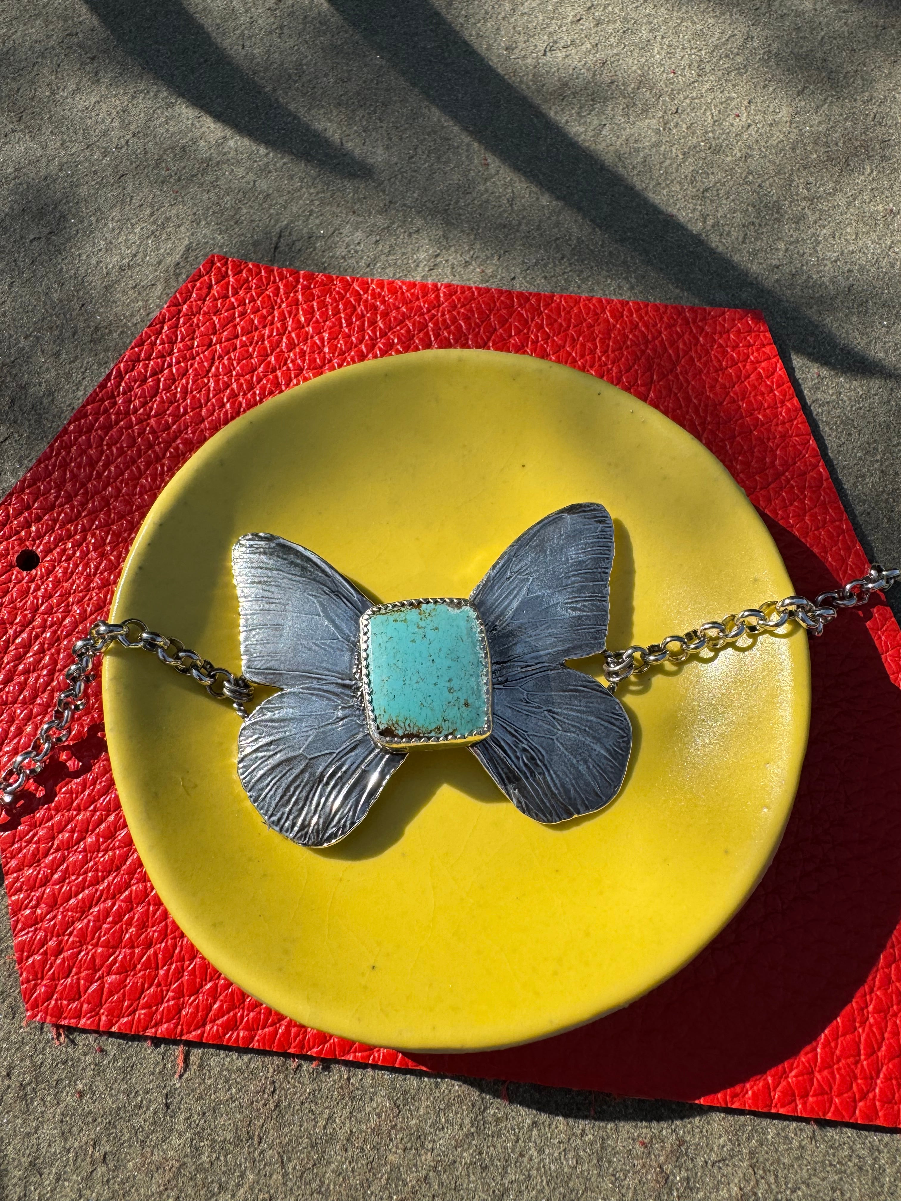 Sterling Silver Butterfly Bracelet with Nevada #8 Turquoise
