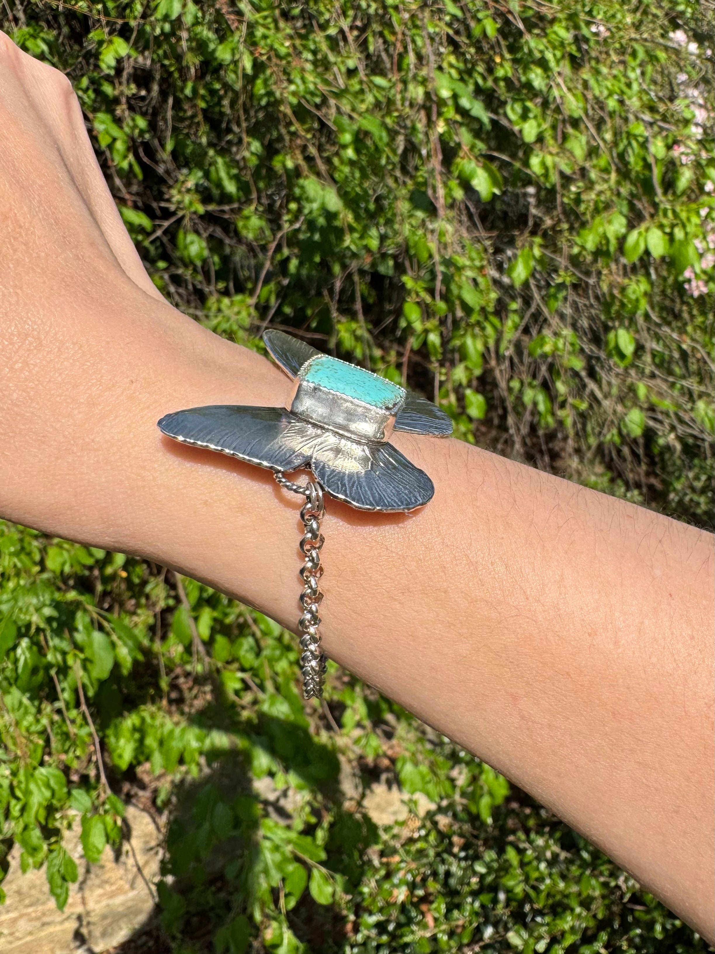 Sterling Silver Butterfly Bracelet with Nevada #8 Turquoise