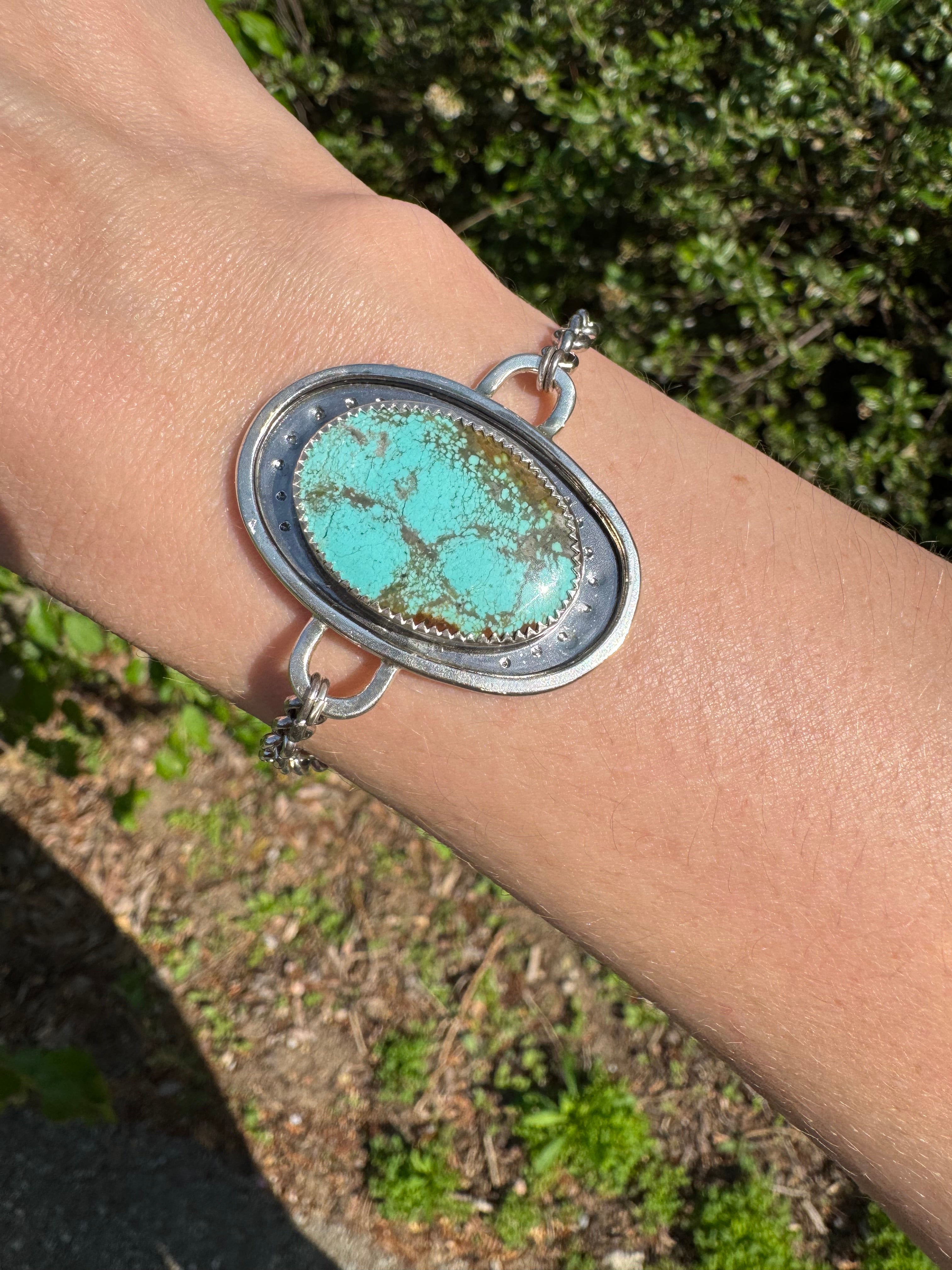 Oval Sterling Silver Bracelet with Nevada #8 Turquoise