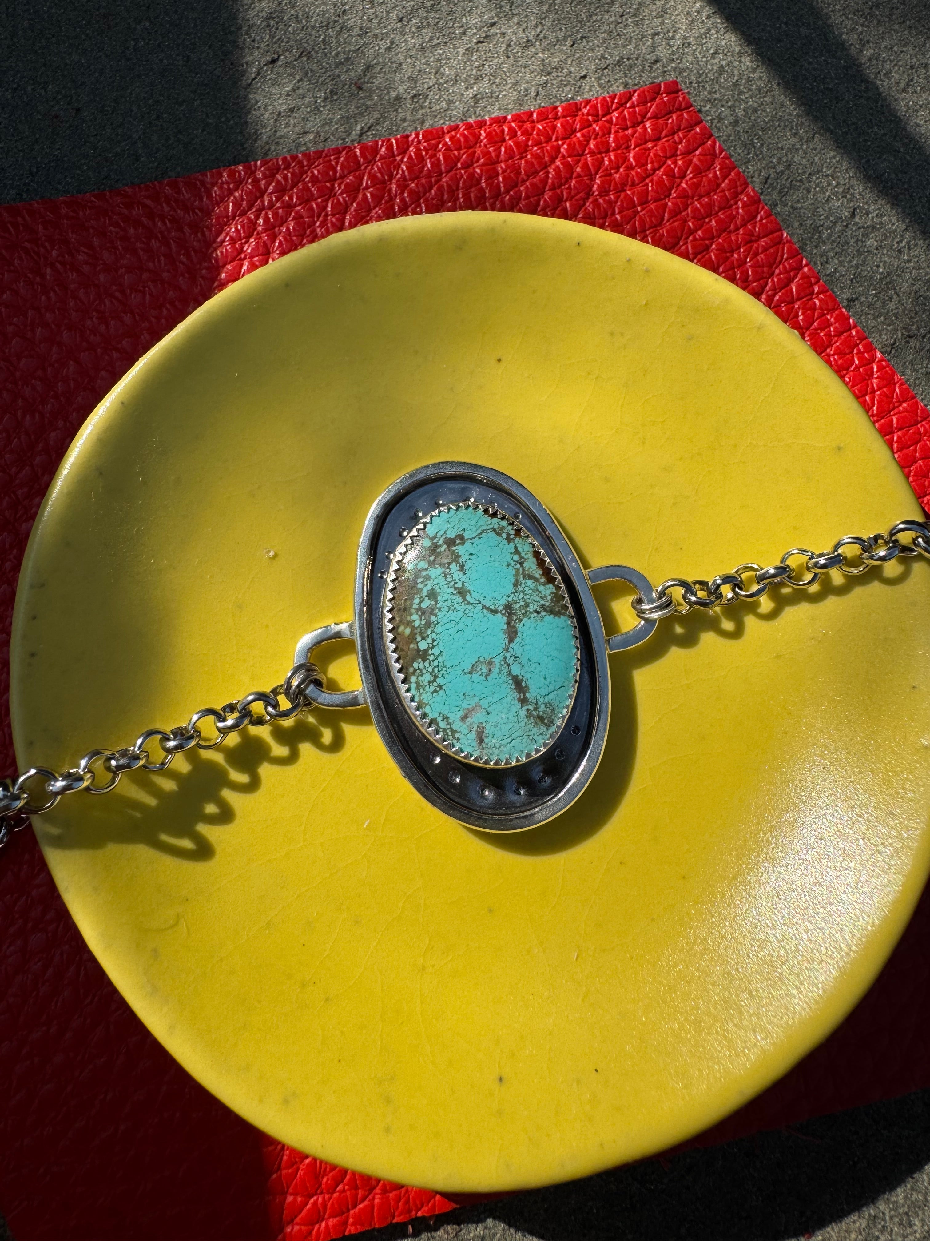 Oval Sterling Silver Bracelet with Nevada #8 Turquoise
