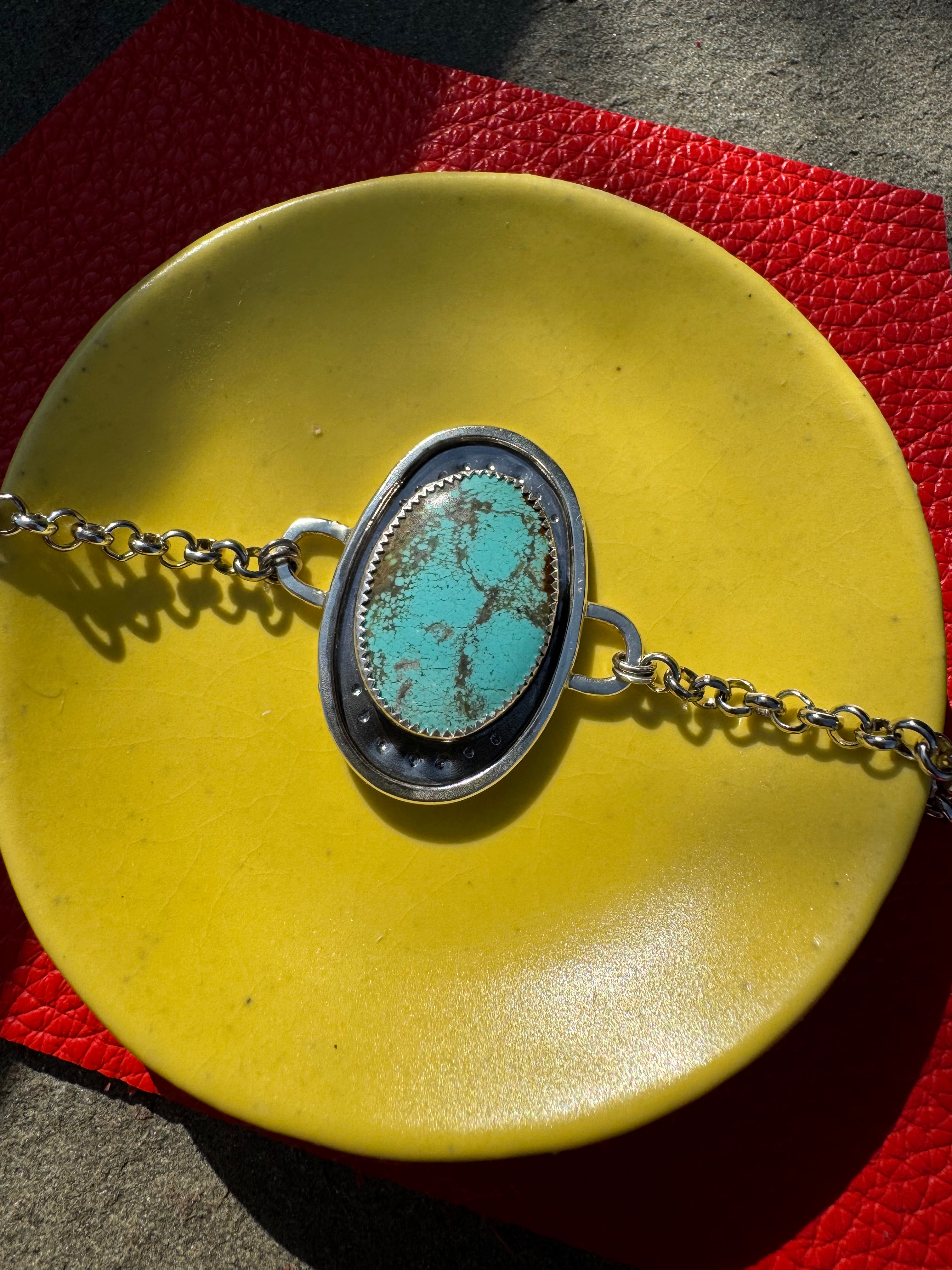 Oval Sterling Silver Bracelet with Nevada #8 Turquoise