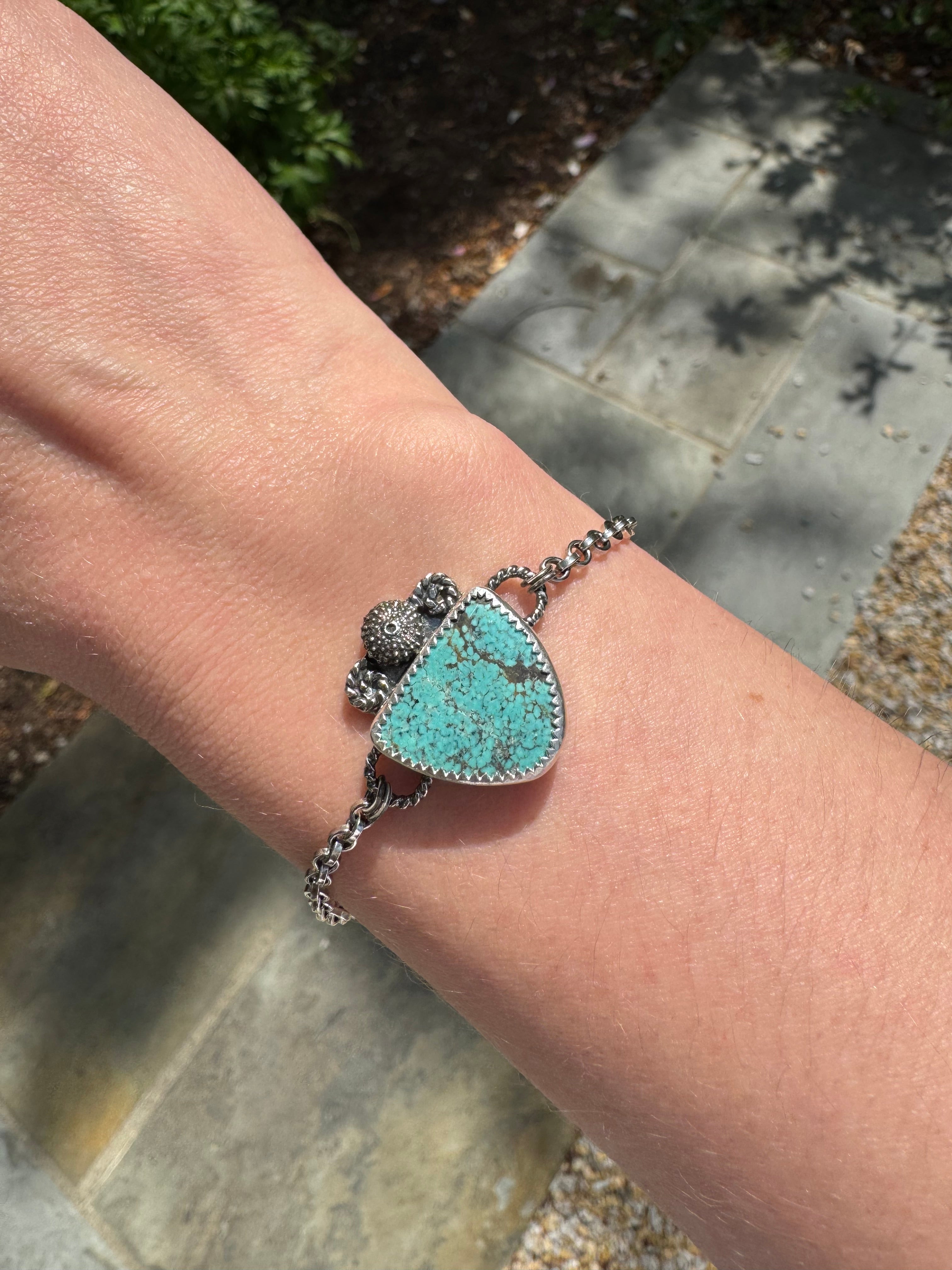 Sterling Silver Sea Urchin Bracelet with Nevada #8 Turquoise