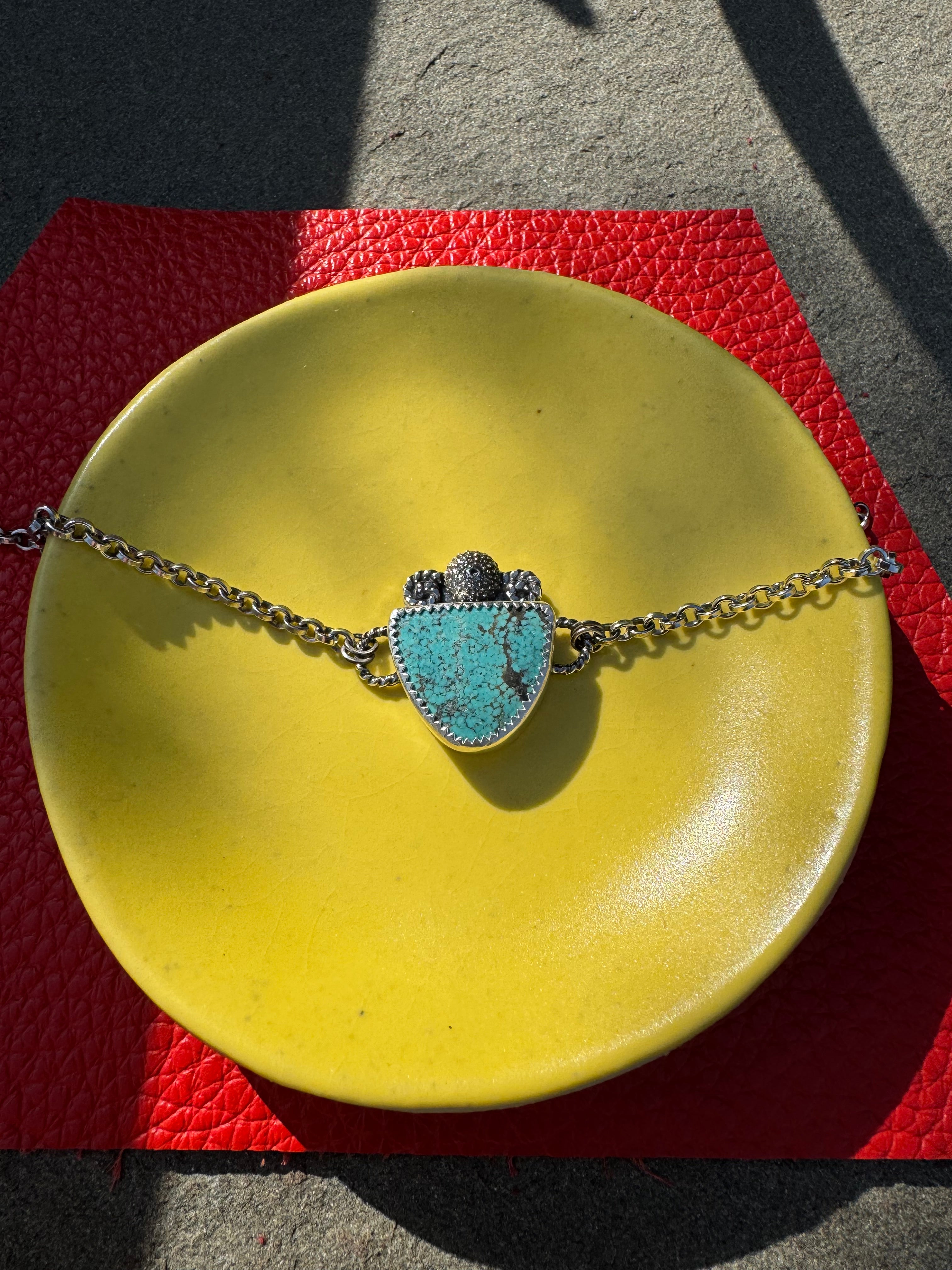 Sterling Silver Sea Urchin Bracelet with Nevada #8 Turquoise