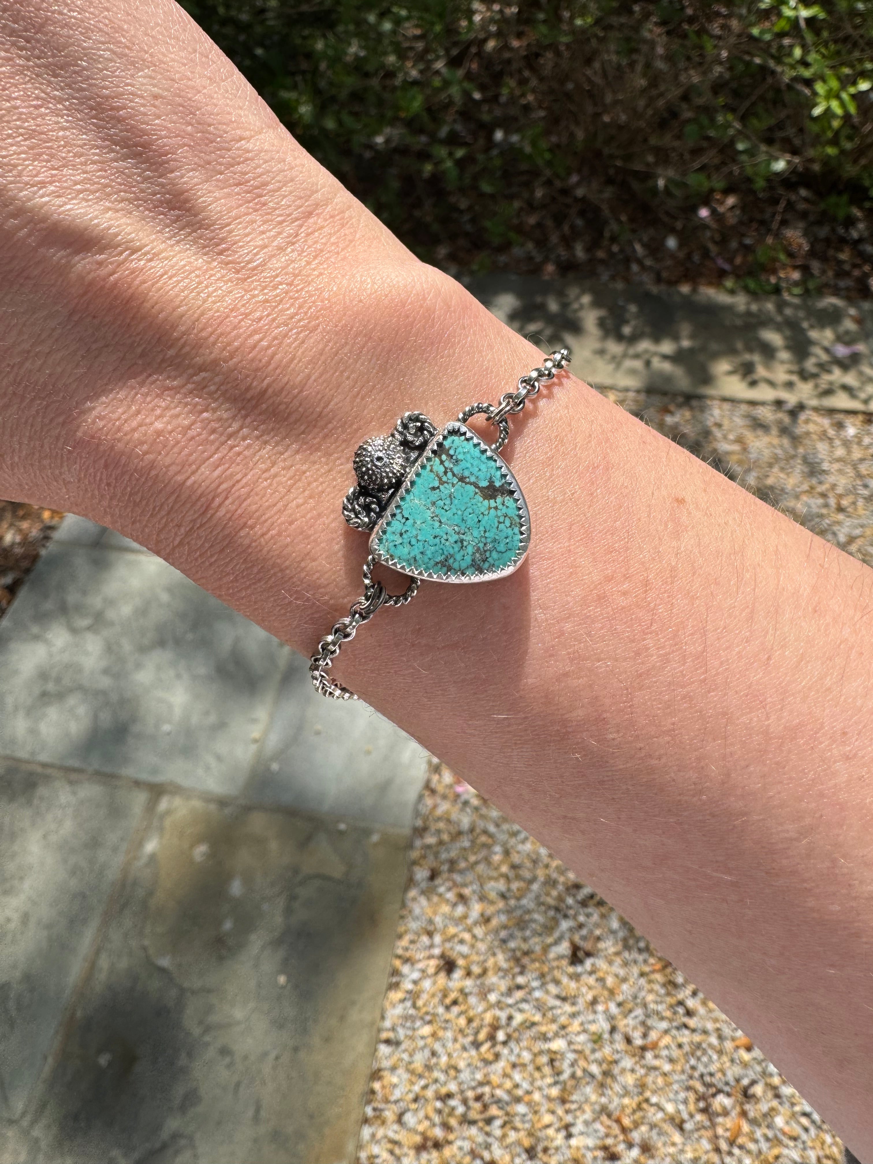 Sterling Silver Sea Urchin Bracelet with Nevada #8 Turquoise