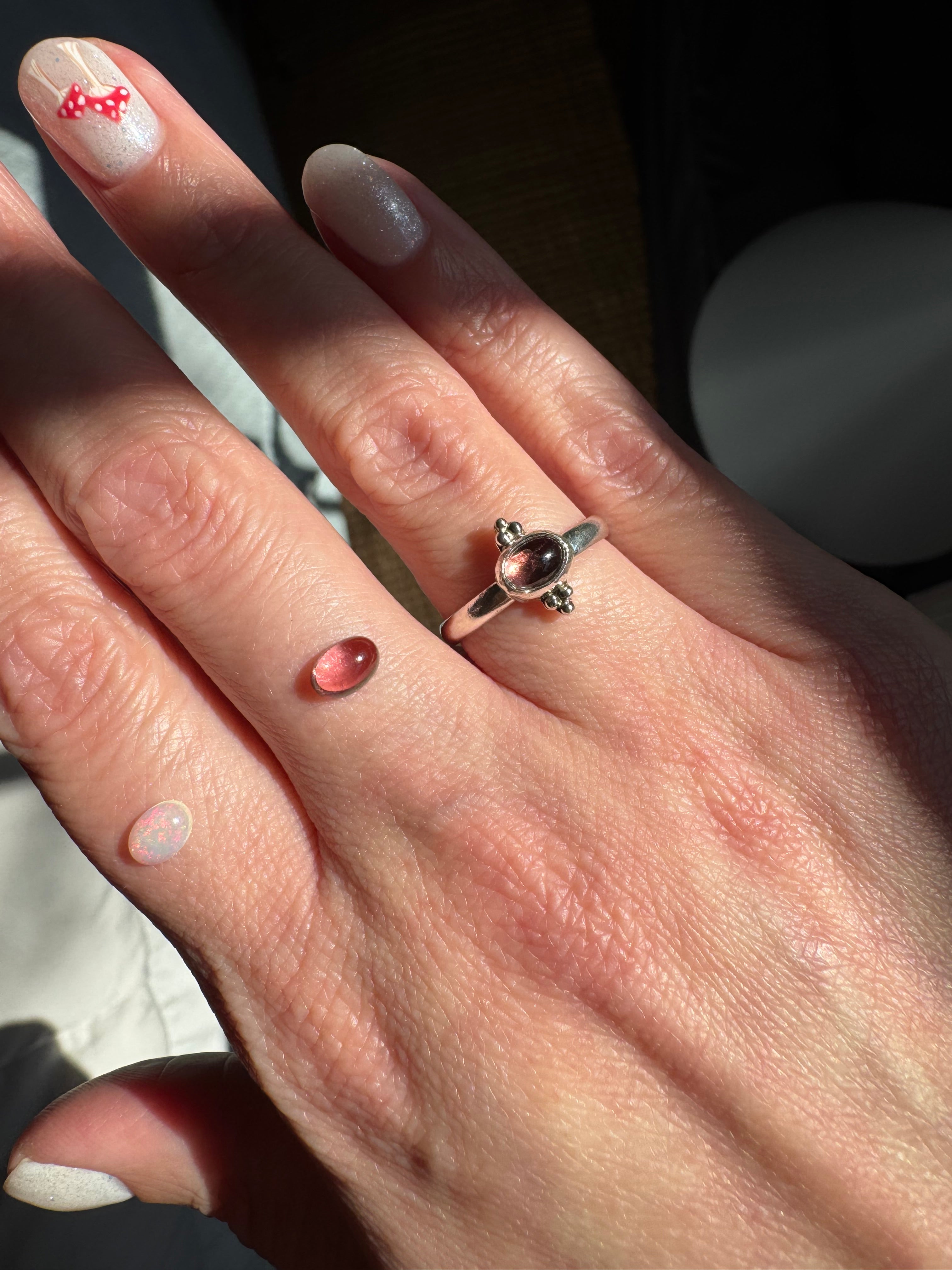 Garnet & Sterling Silver Granulation Ring