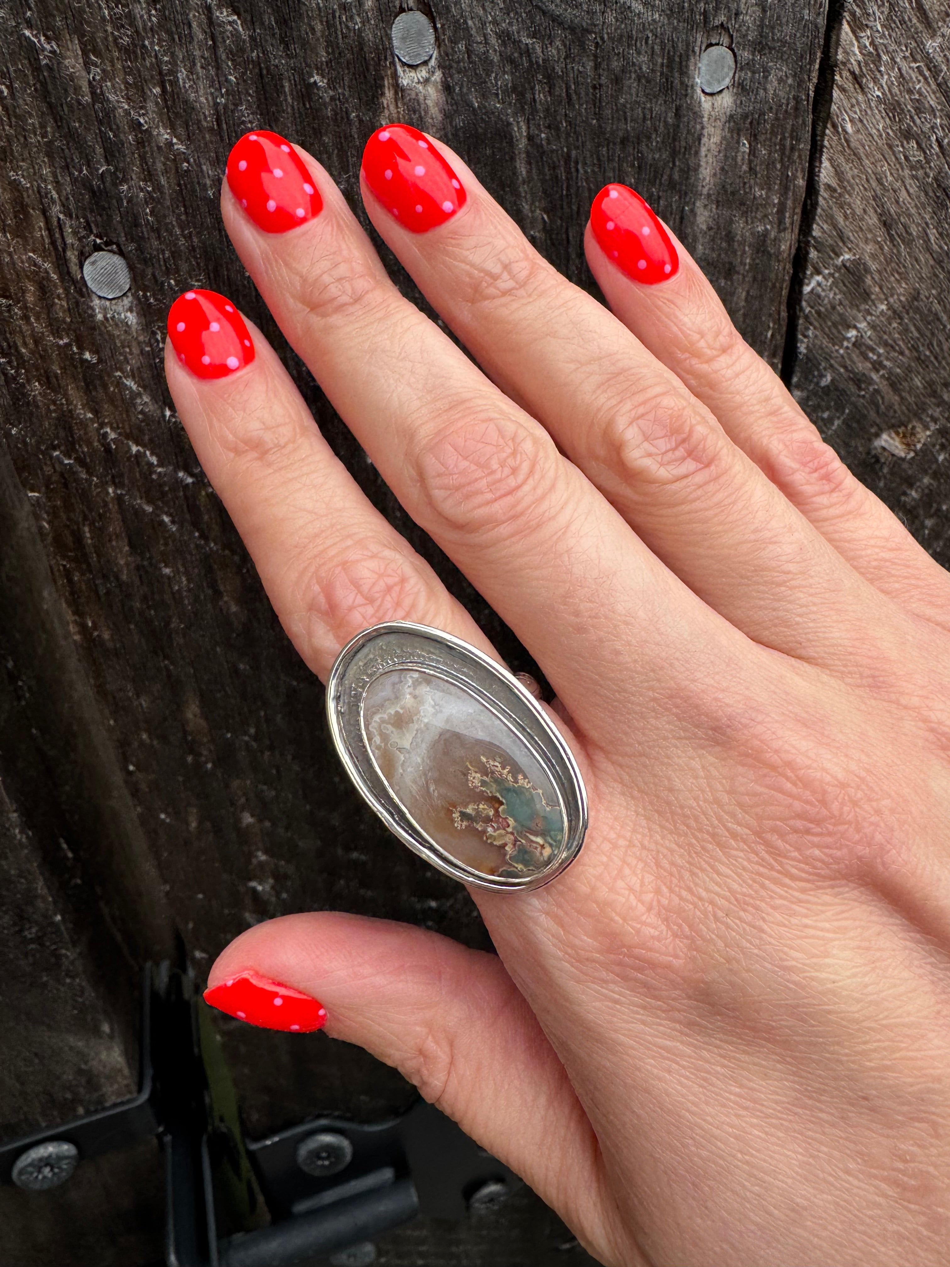 Prudent Man Plume Ring in Sterling Silver | Agate Statement Ring Size 9 — One of a Kind