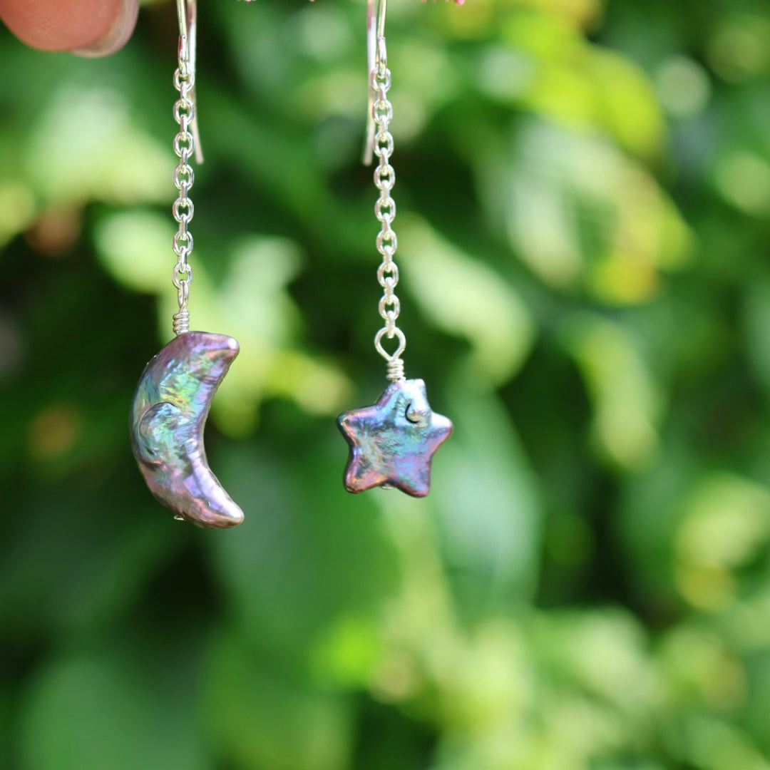 Moon & Star Pearl Earrings | Celestial Earrings | Freshwater Pearls