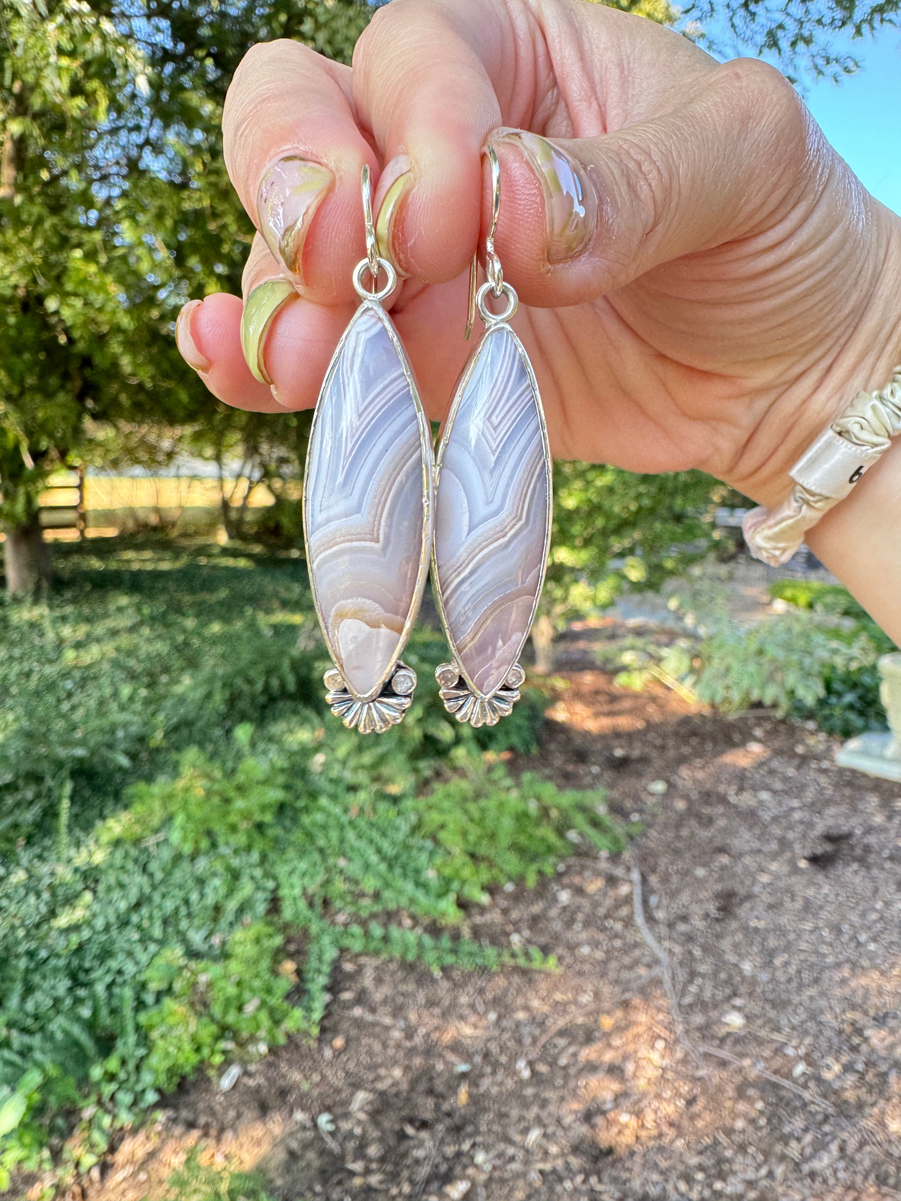 Pretty pastel pink dangly earrings. Agua Nueva on sterling silver. Handmade, one of a kind jewelry.