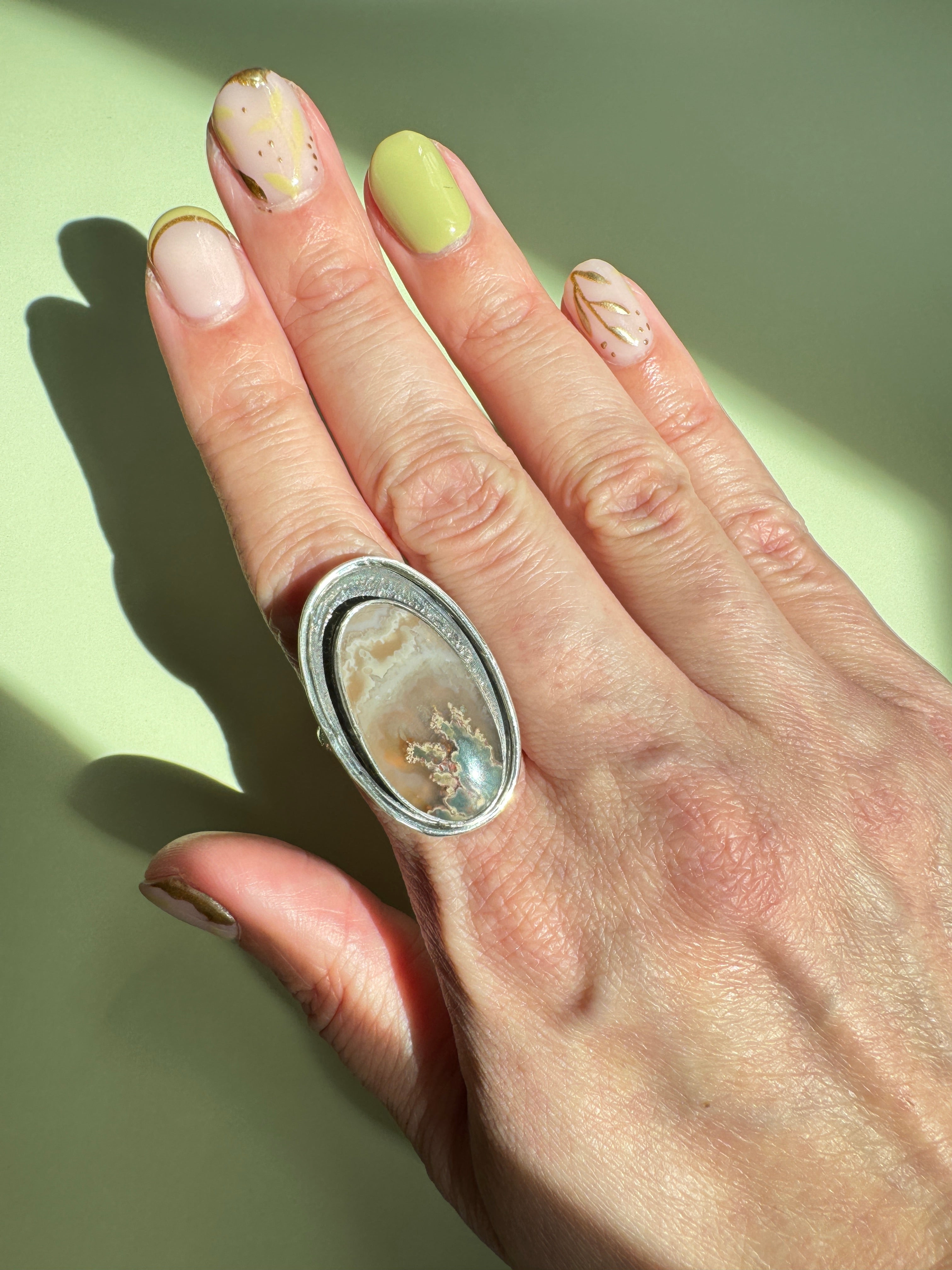 Prudent Man Plume Ring in Sterling Silver | Agate Statement Ring Size 9 — One of a Kind