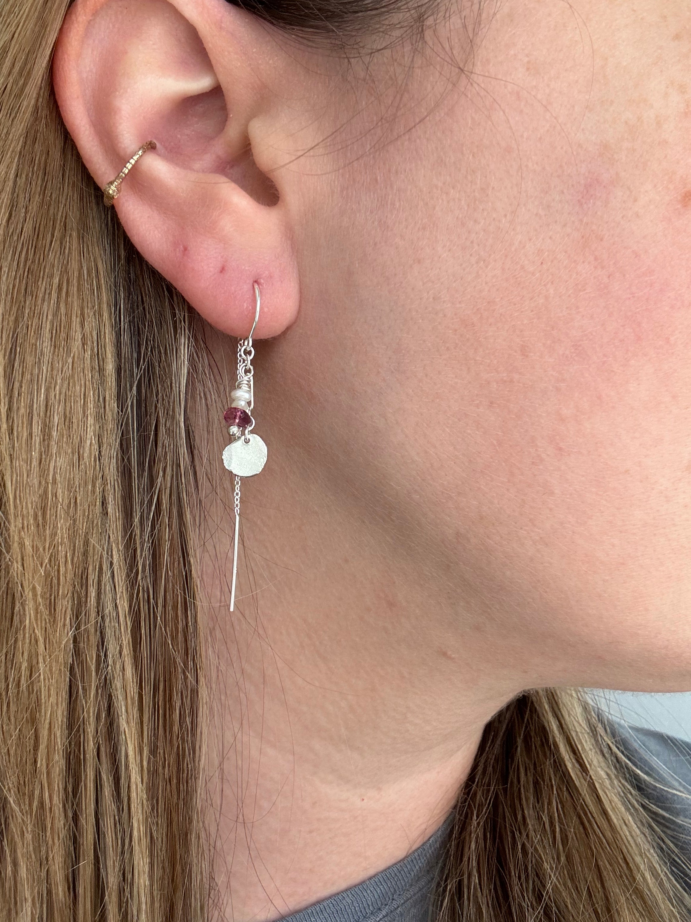 Beaded Sterling Silver Threaders with Hand Forged Silver Charms