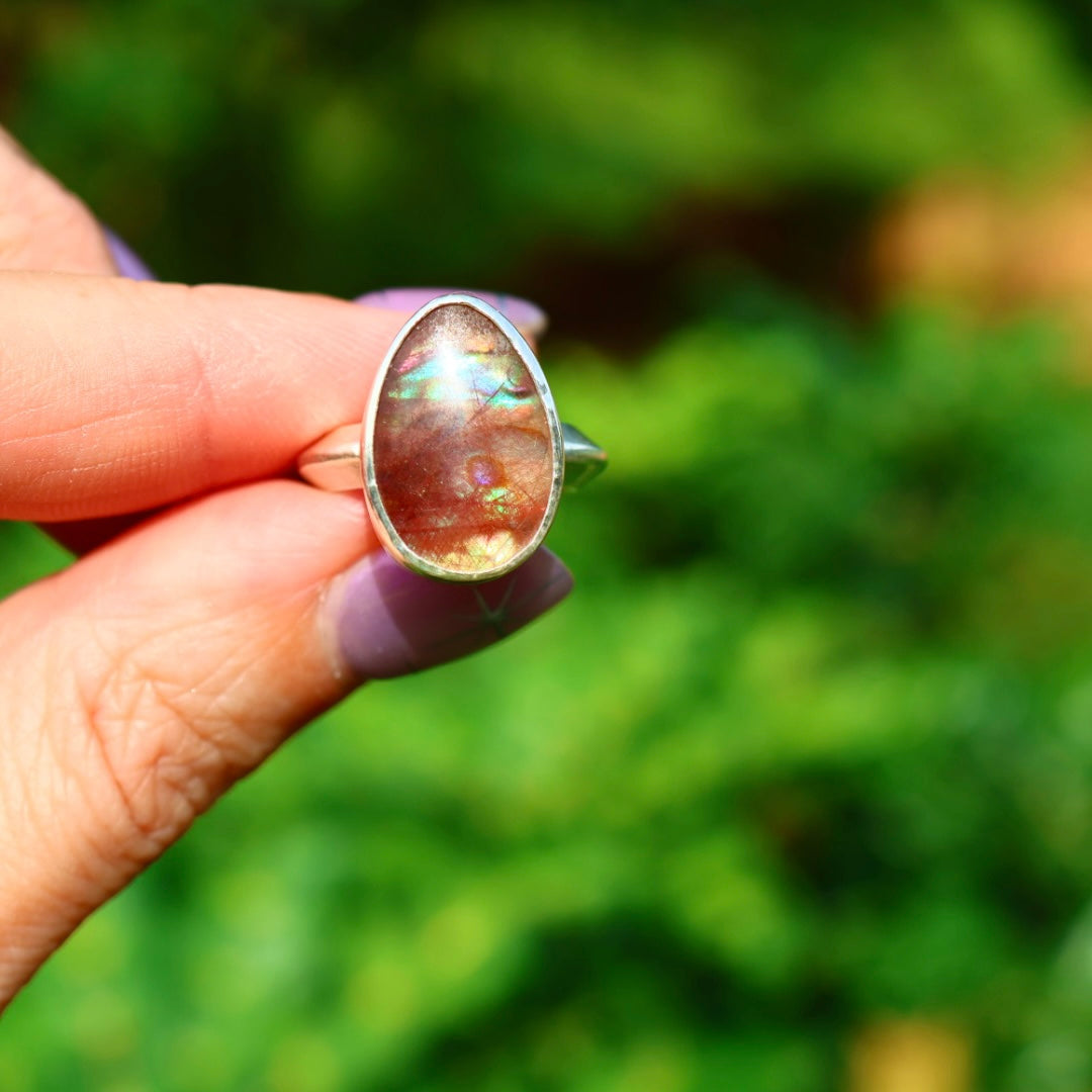 Rutile Quartz & New Zealand Abalone Ring | Statement Pinky Ring | Size 3.5-4