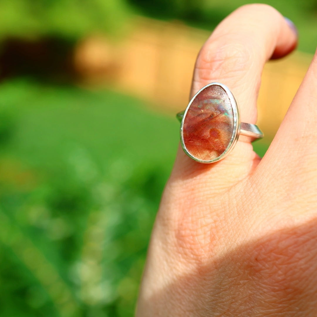 Rutile Quartz & New Zealand Abalone Ring | Statement Pinky Ring | Size 3.5-4