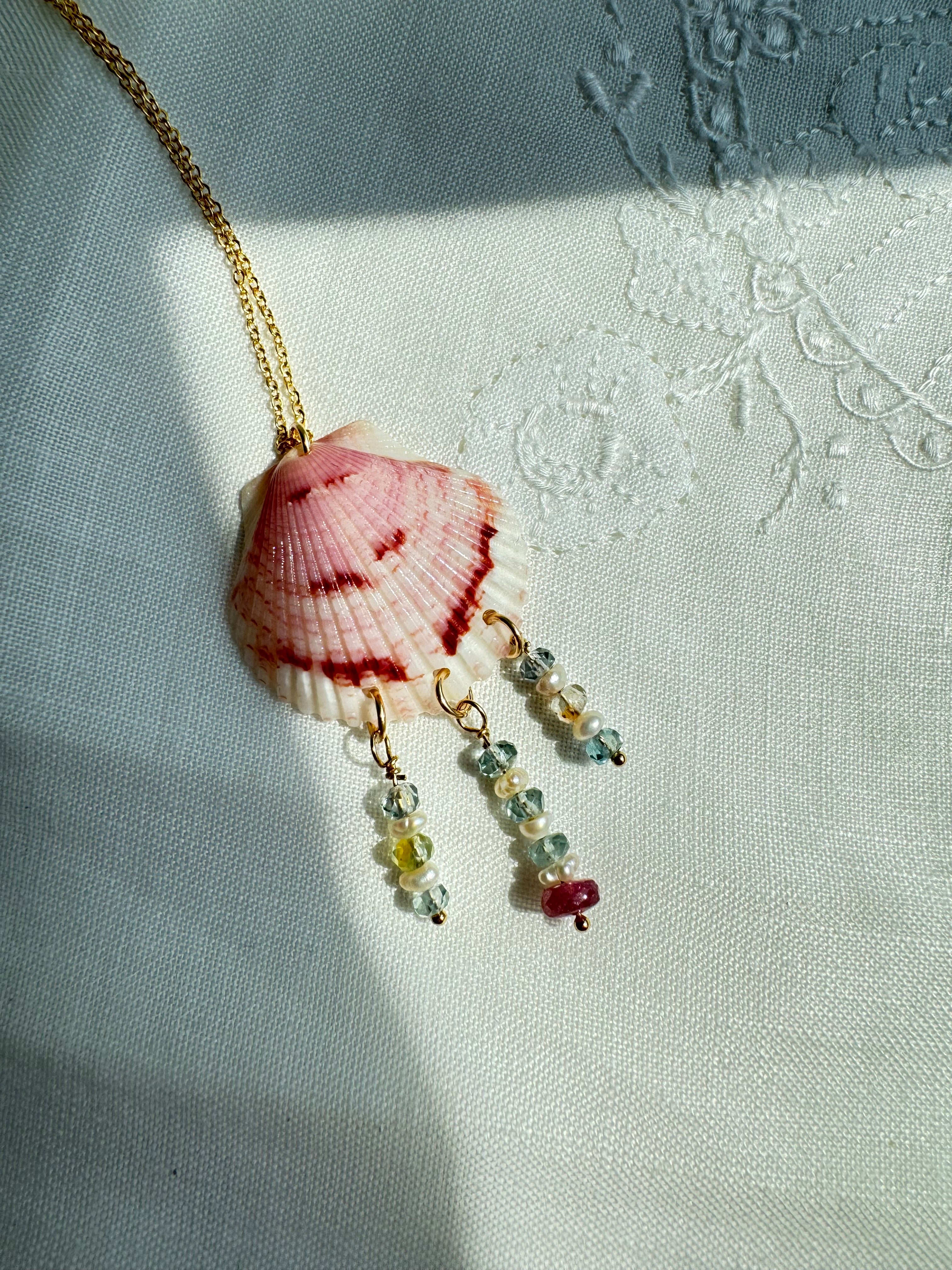 Pink Shell Necklace with Sapphire