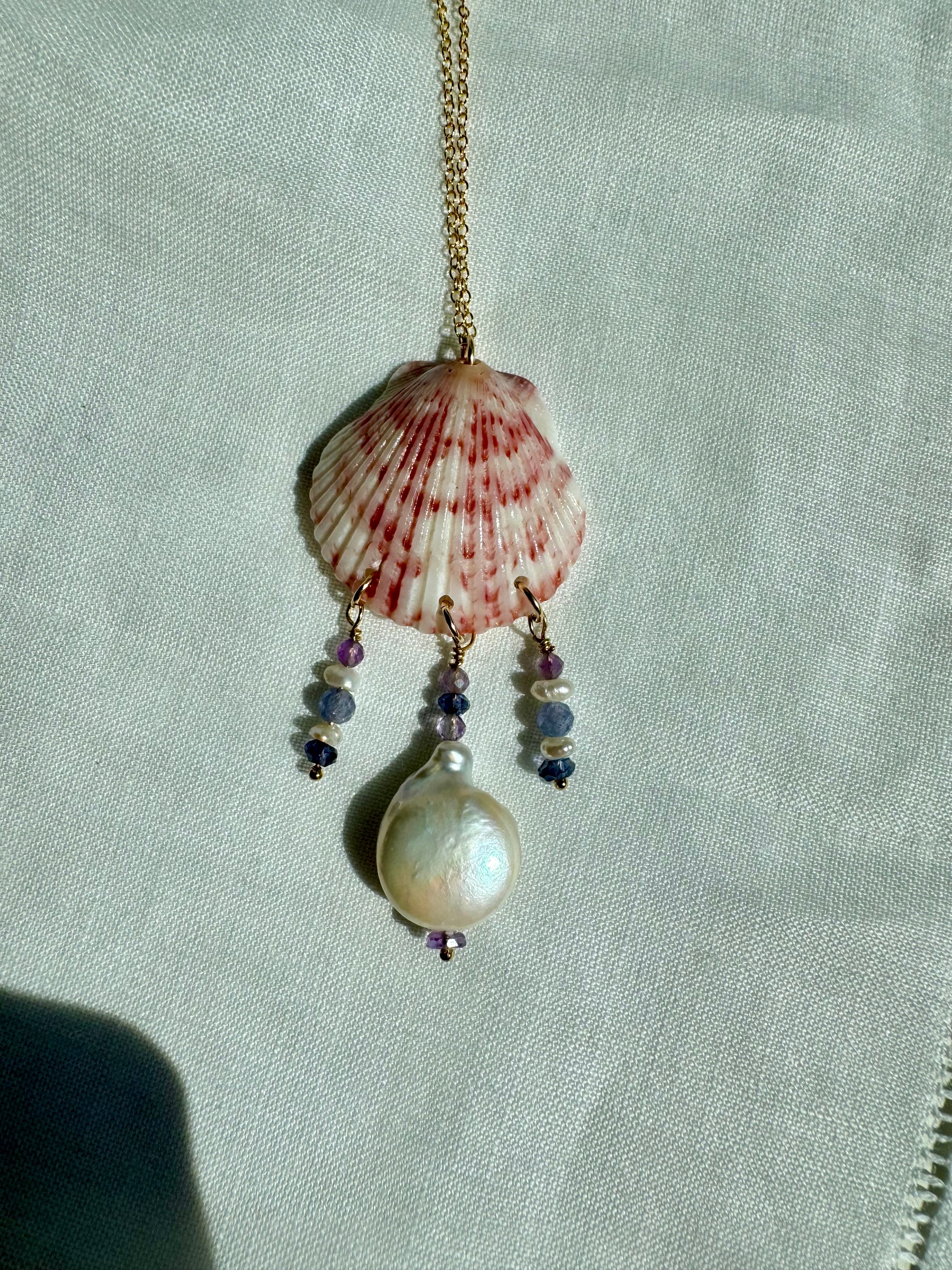 Pink Shell Necklace with Pearls