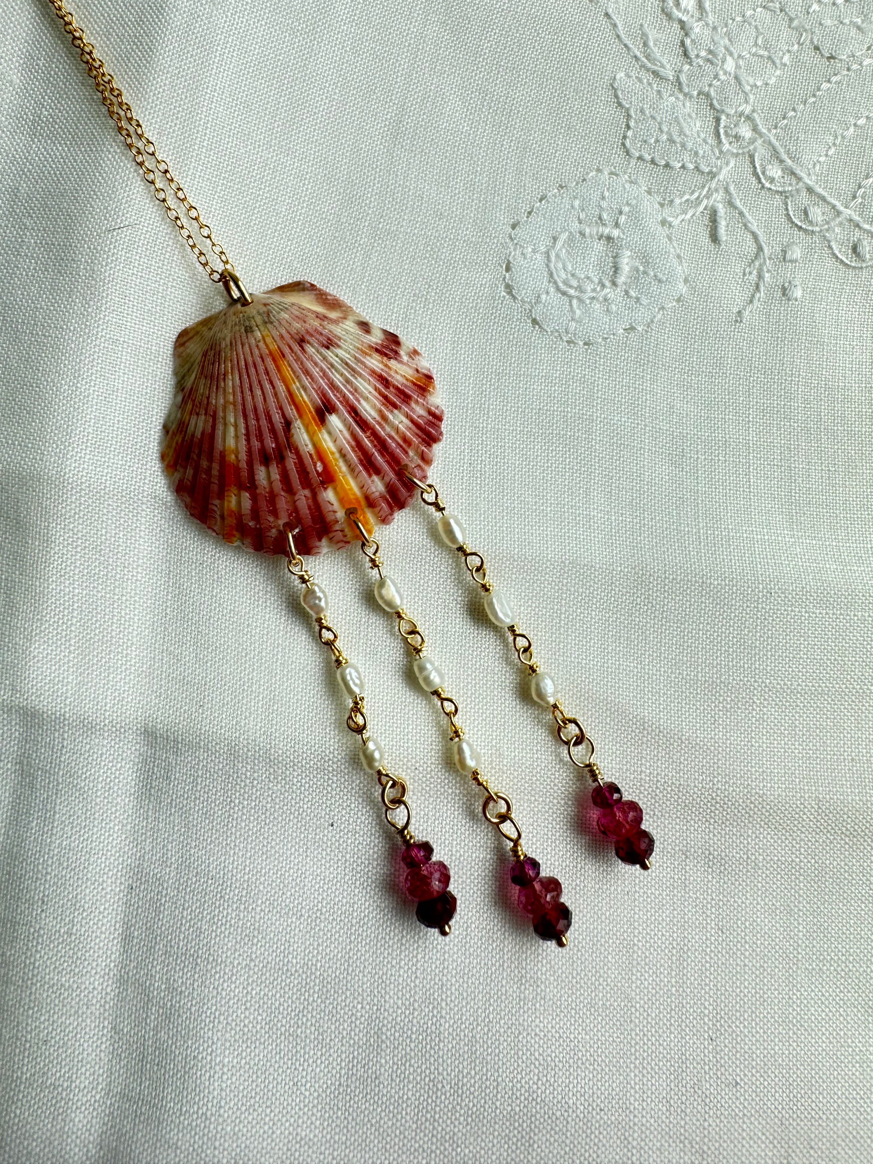 Garnet Shell Necklace