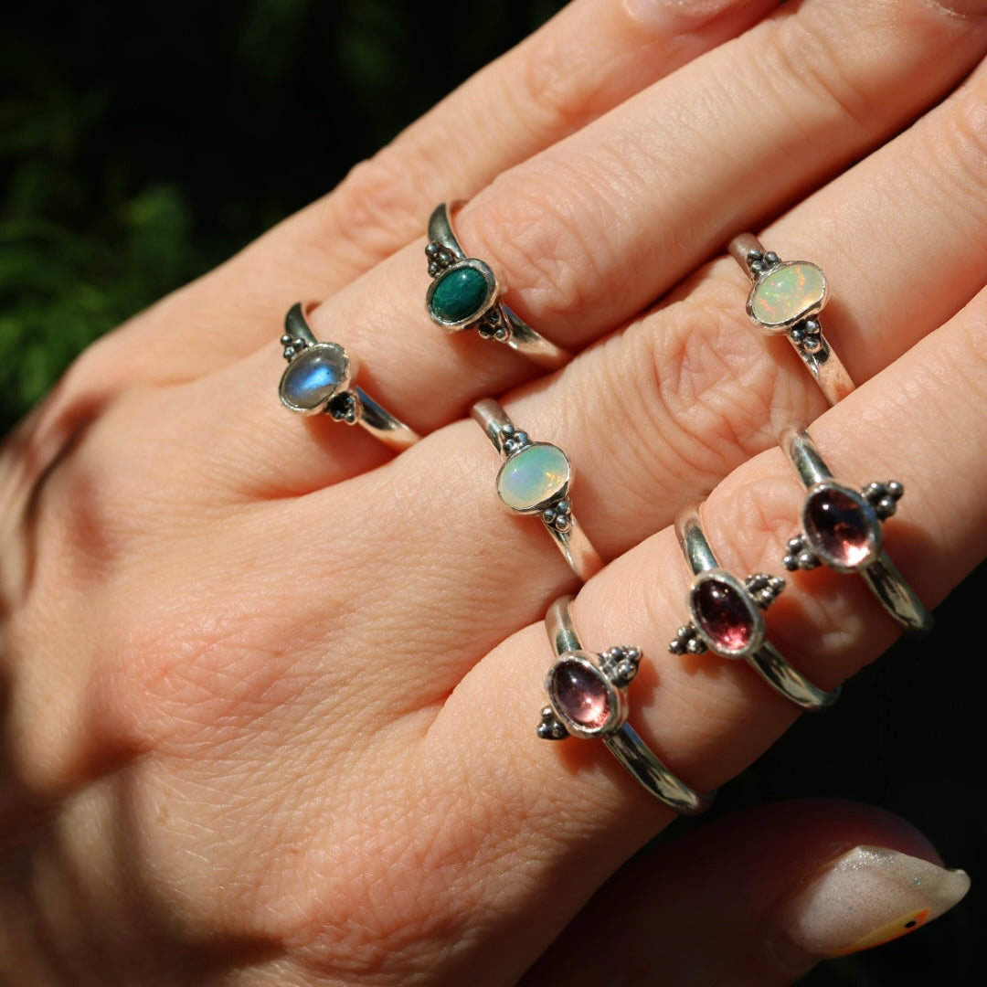 Garnet & Sterling Silver Granulation Ring