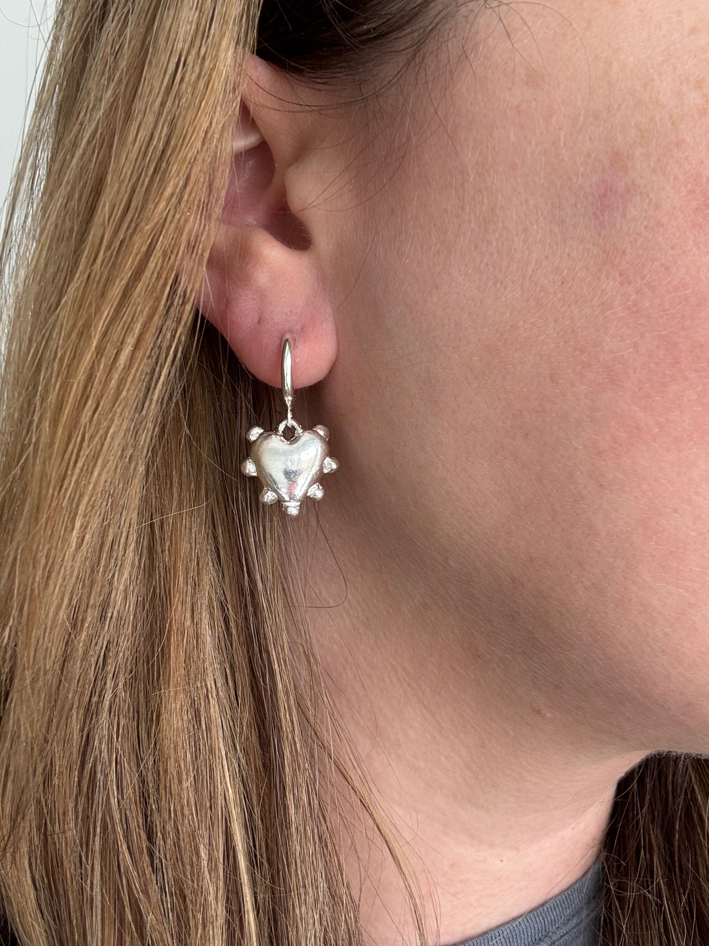 Silver Heart Huggie Hoop Earrings