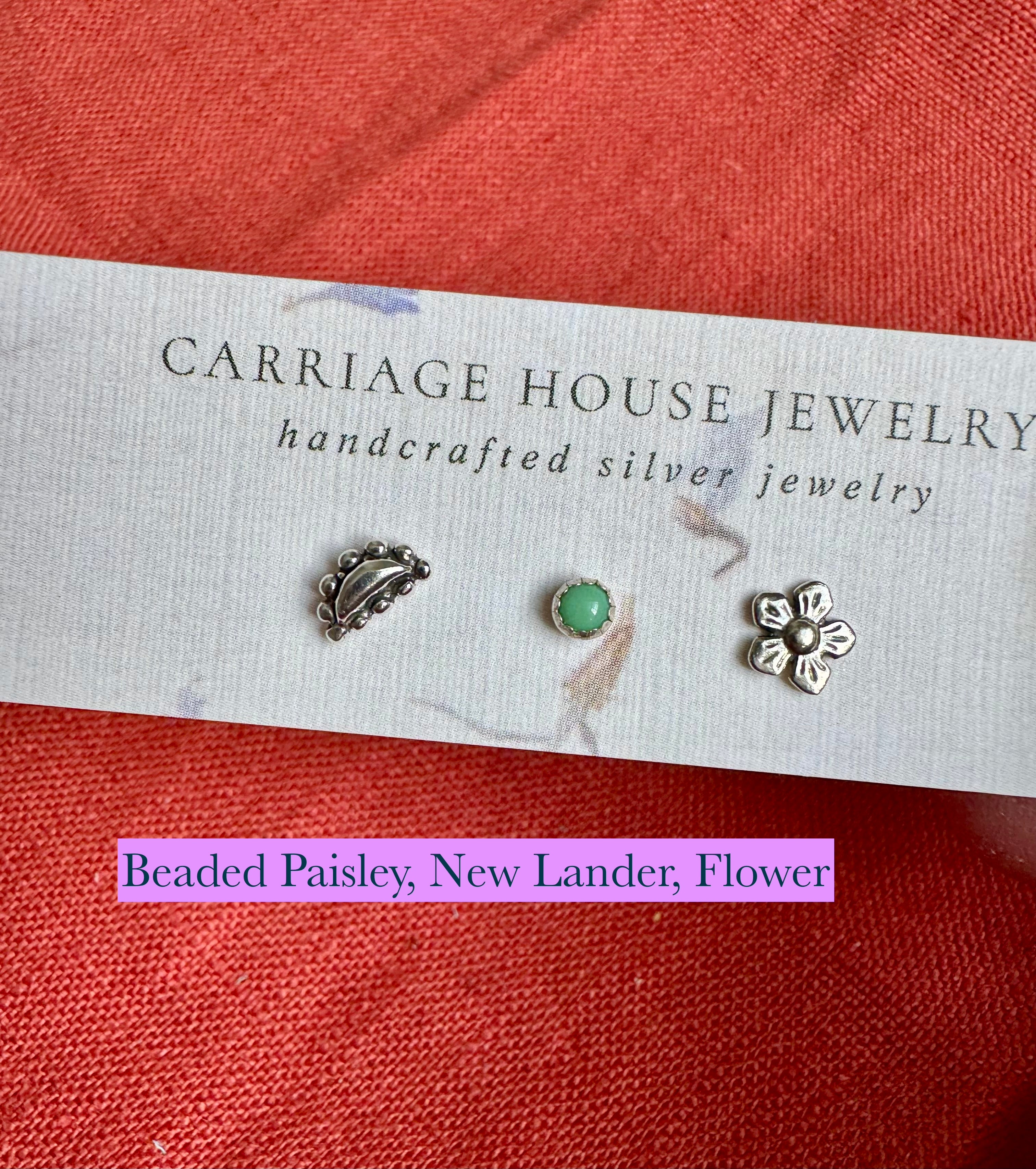 sterling silver beaded paisley-style and flower stud earrings with new lander stud