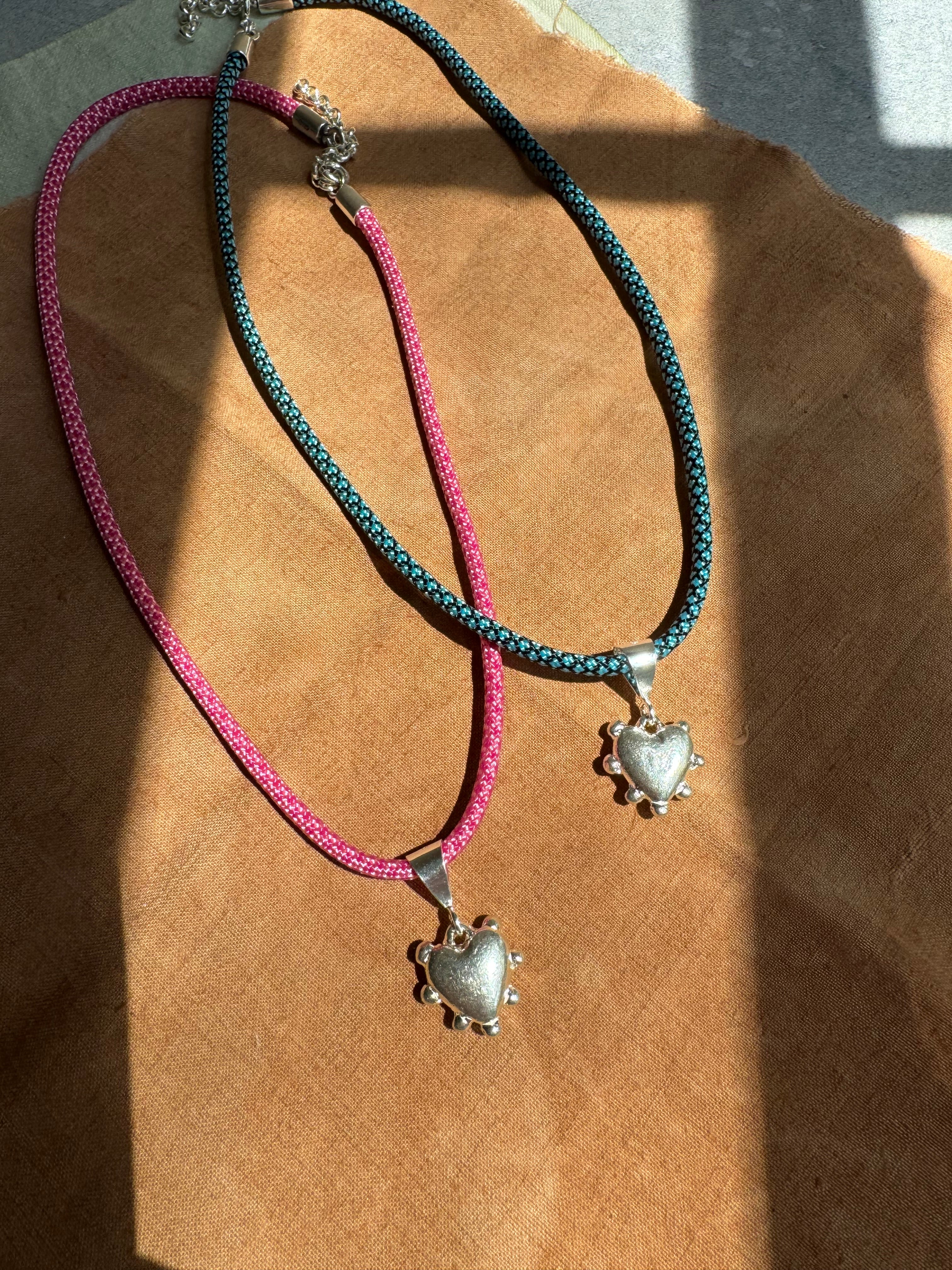 Sterling Silver Studded Heart on Colorful Paracord Necklace