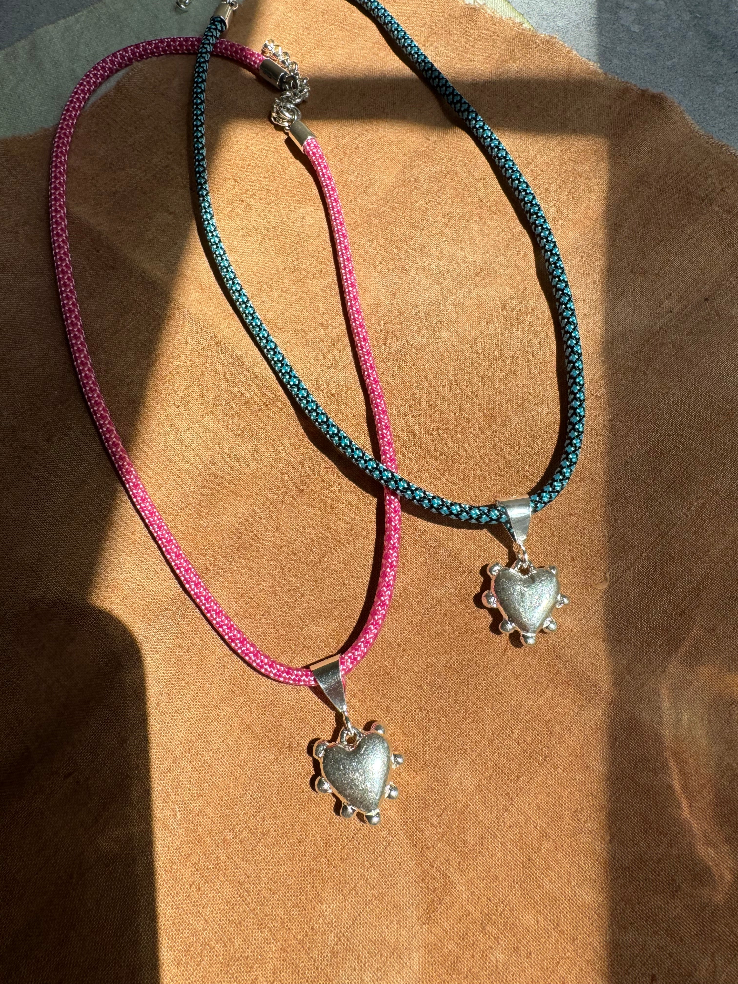 Sterling Silver Studded Heart on Colorful Paracord Necklace