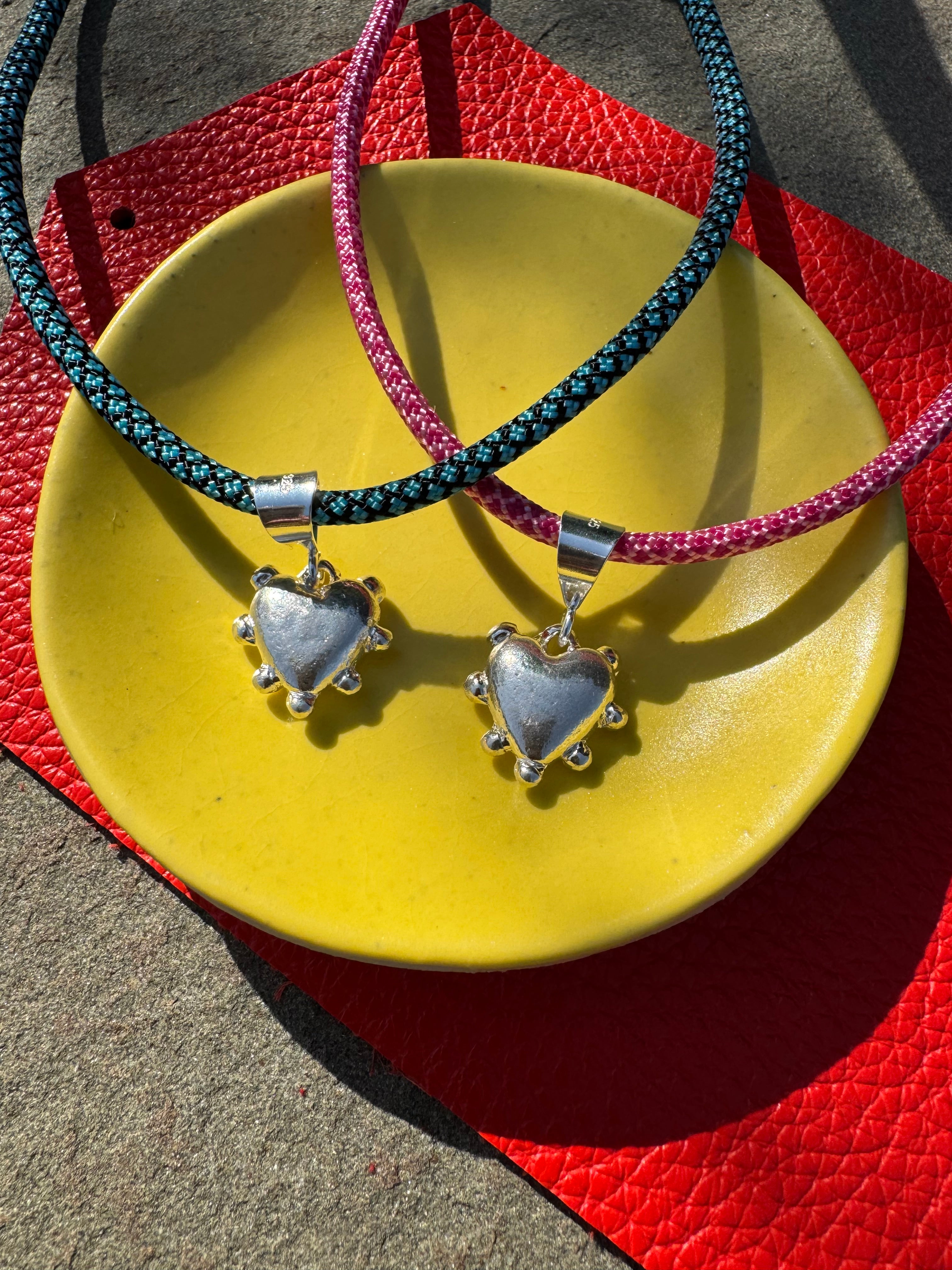Sterling Silver Studded Heart on Colorful Paracord Necklace